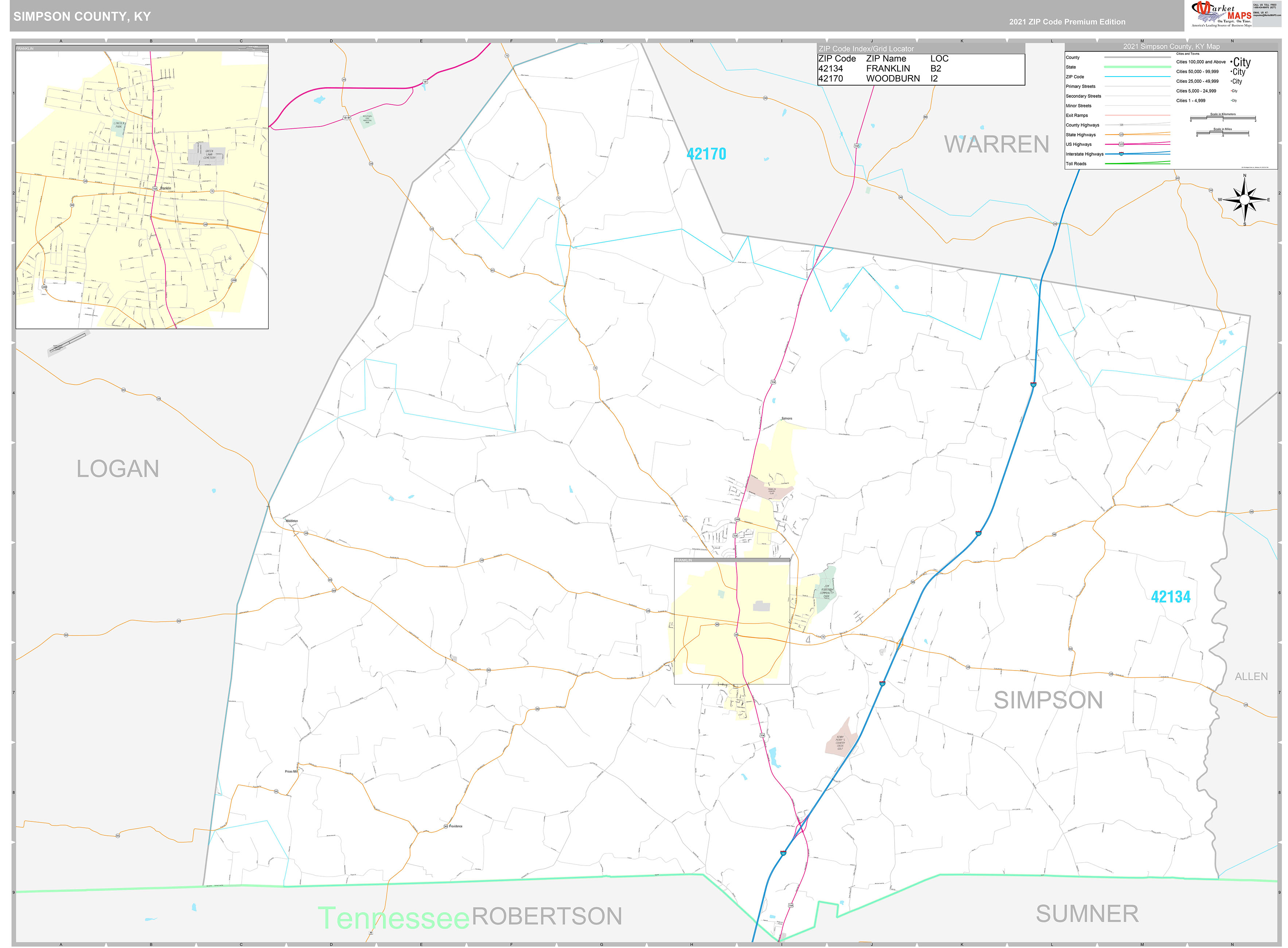 Simpson County, KY Wall Map Premium Style by MarketMAPS MapSales