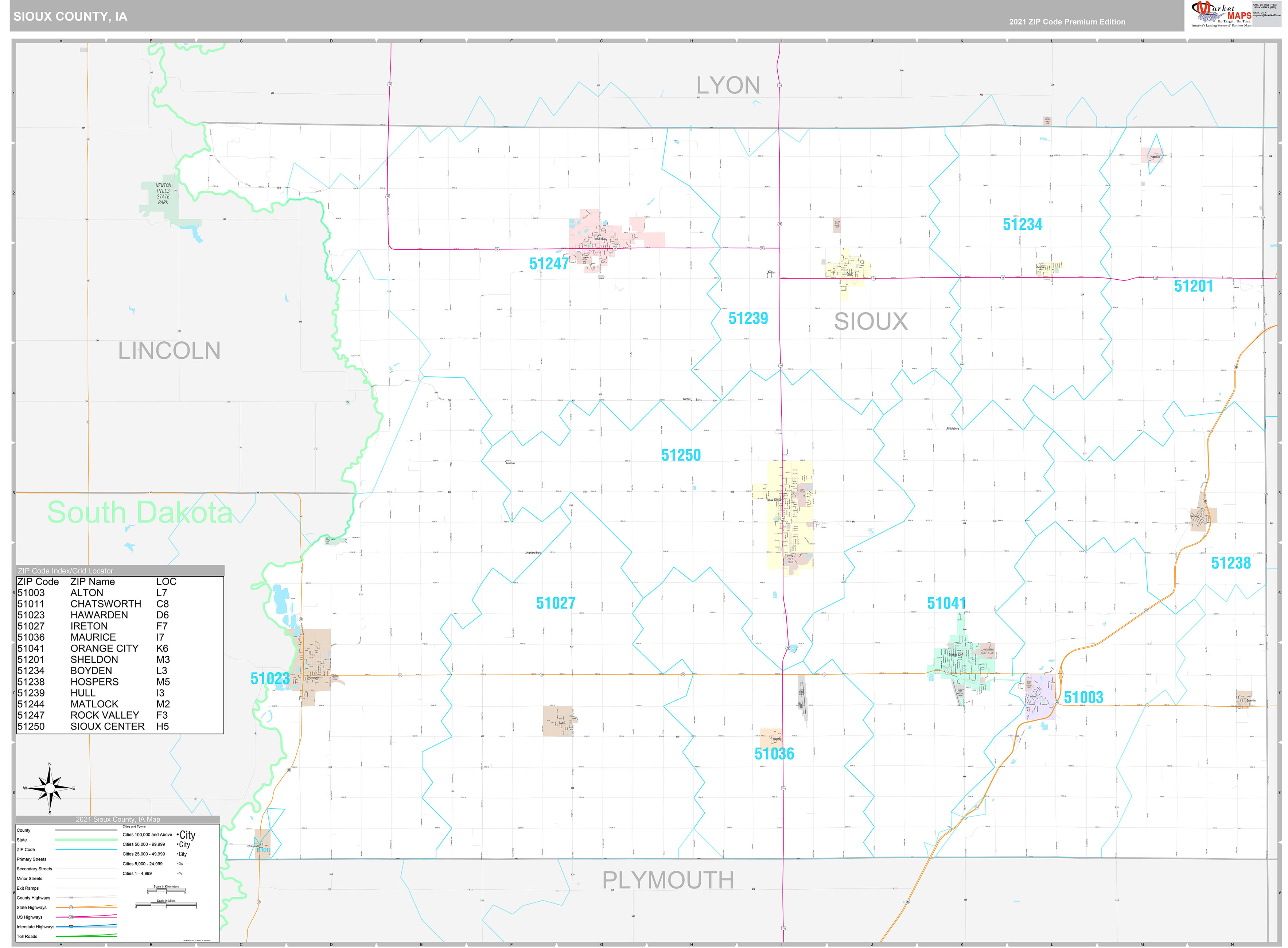 Sioux County, IA Wall Map Premium Style by MarketMAPS