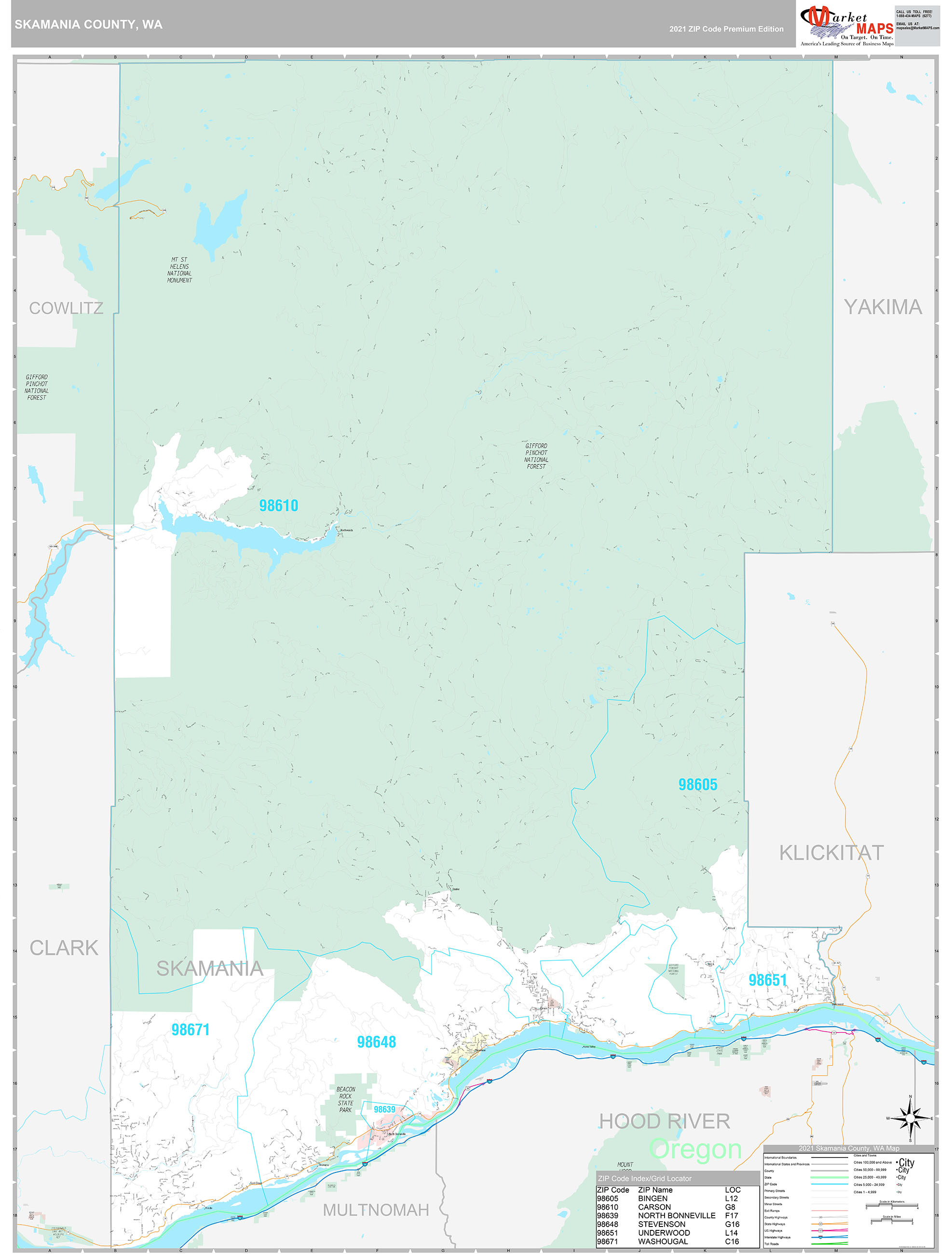 Skamania County, WA Wall Map Premium Style by MarketMAPS - MapSales