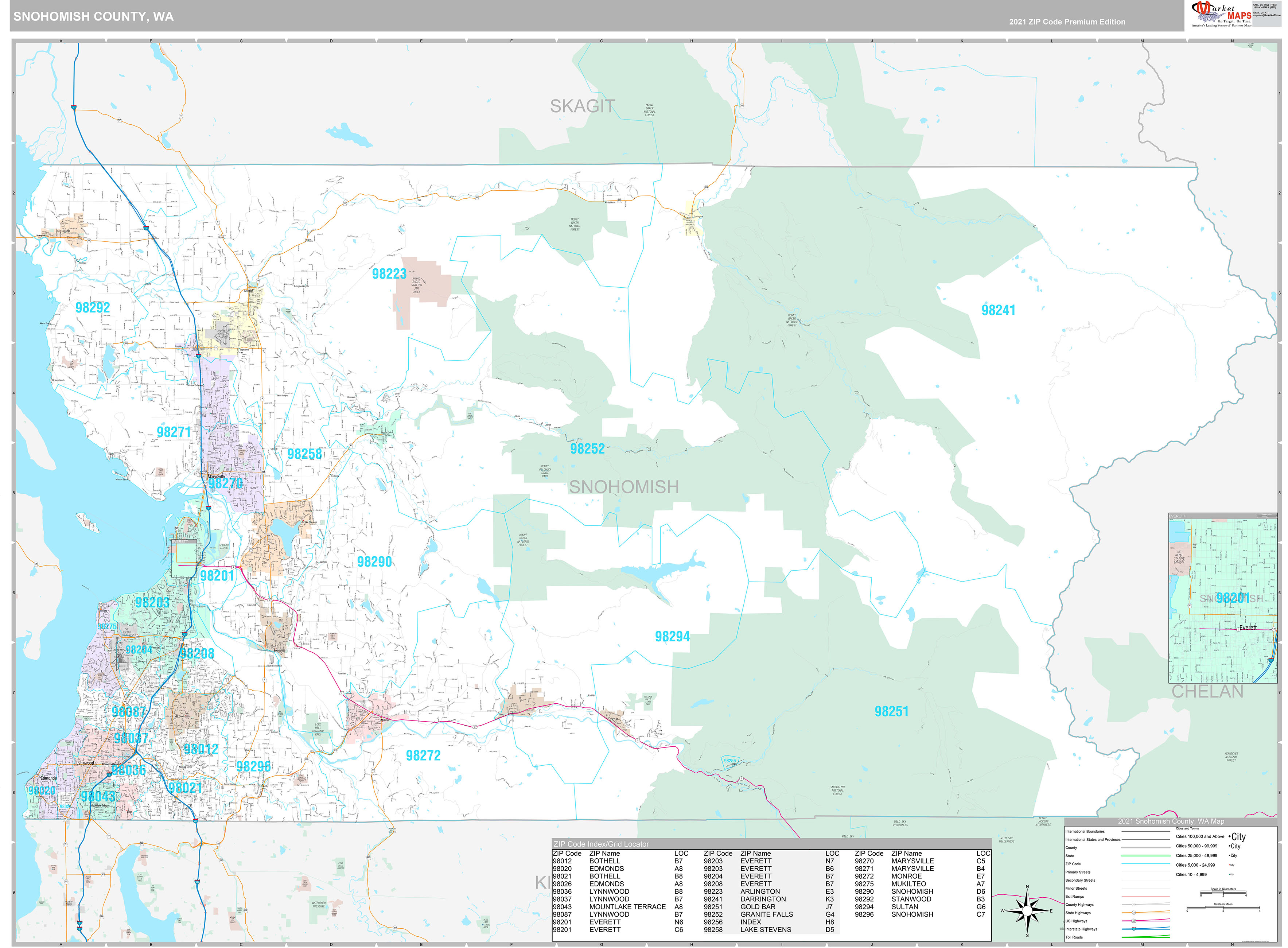 Snohomish County, WA Wall Map Premium Style by MarketMAPS - MapSales