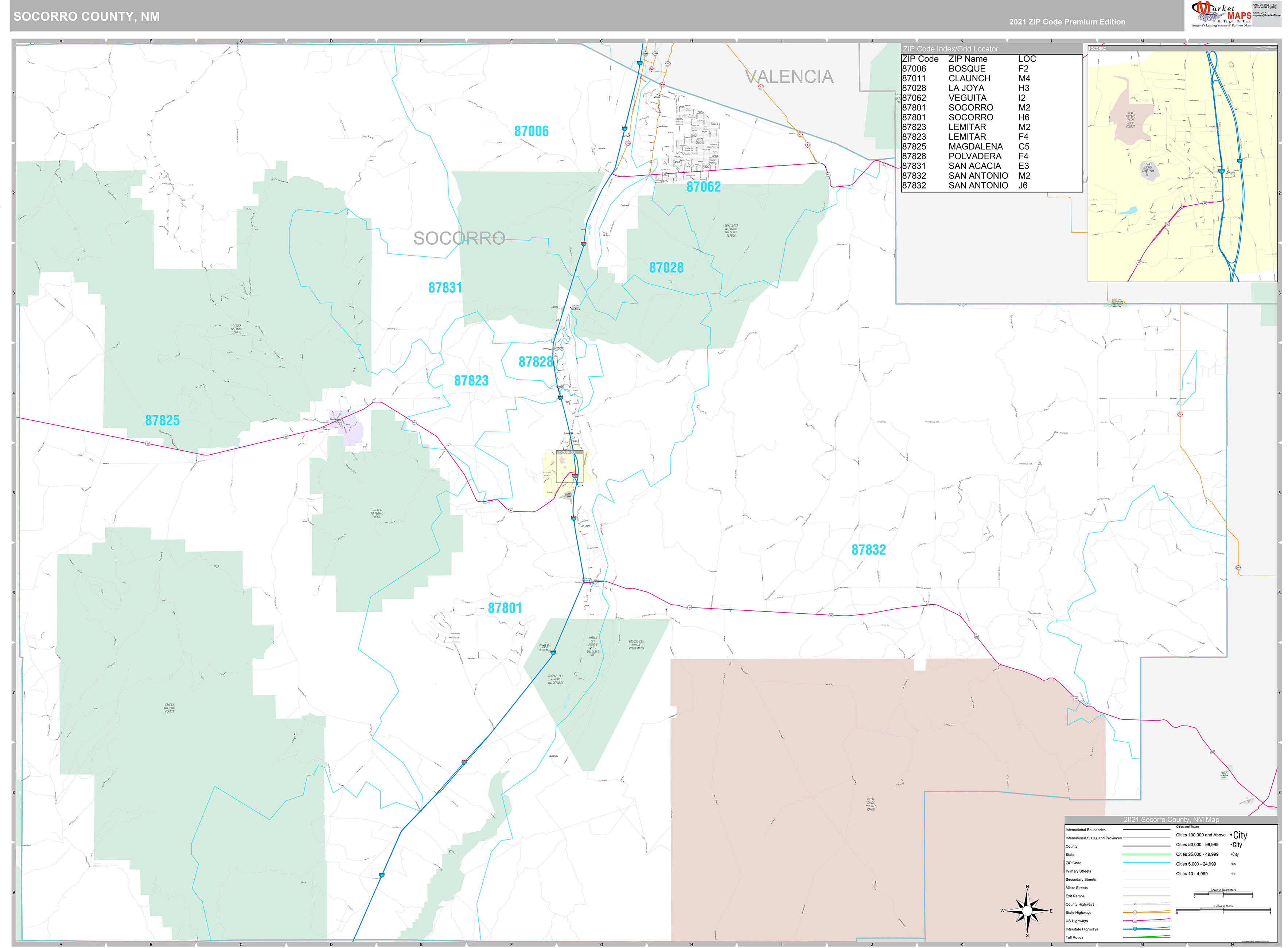 Socorro County, NM Wall Map Premium Style by MarketMAPS MapSales