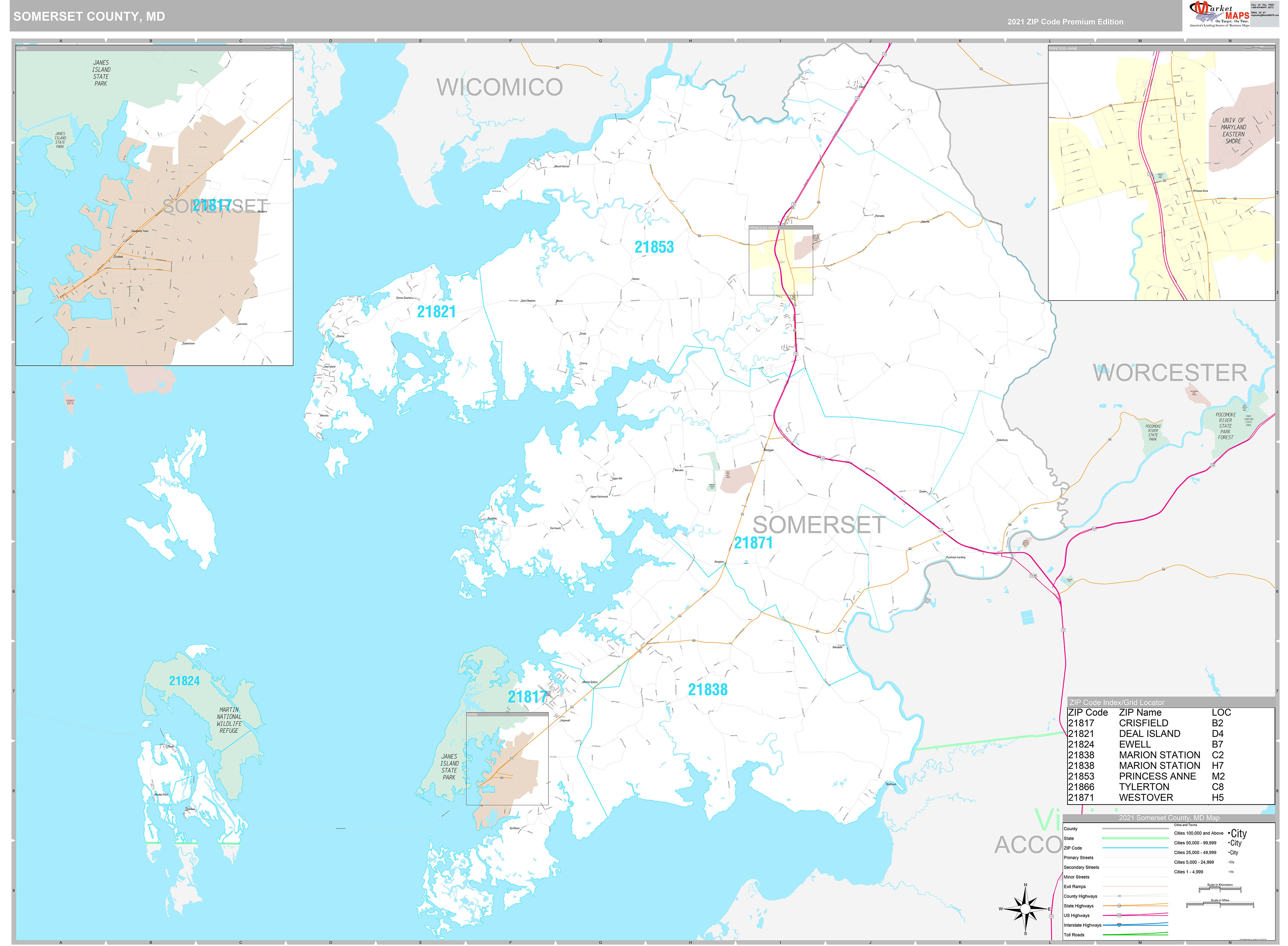 Somerset County, MD Wall Map Premium Style by MarketMAPS