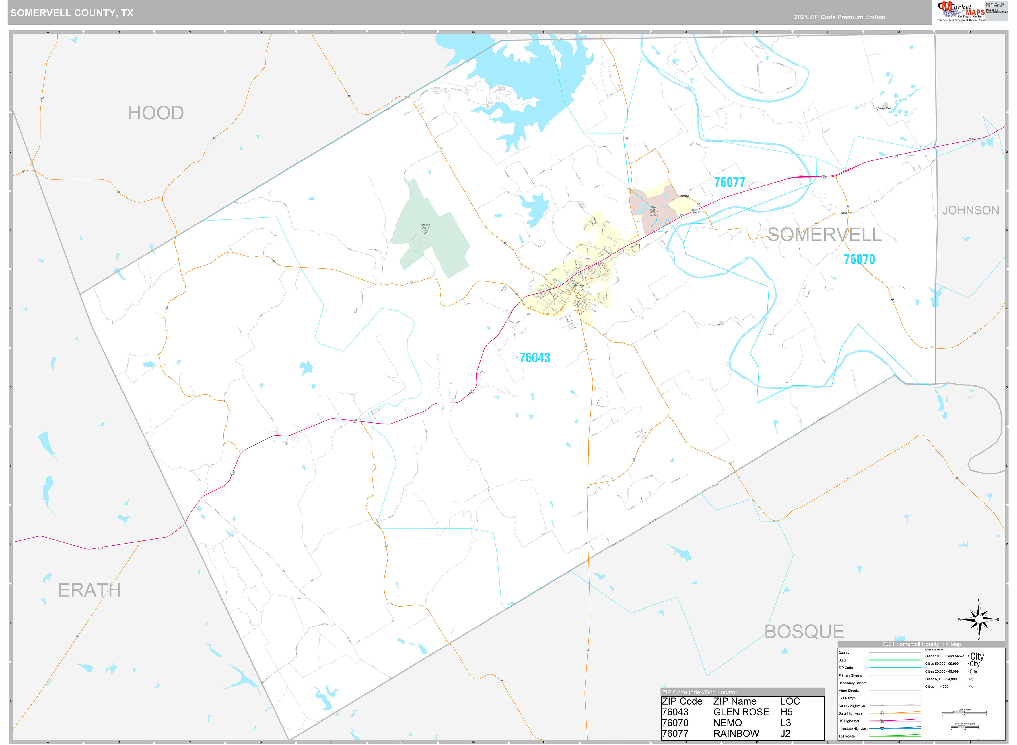 Somervell County, TX Wall Map Premium Style by MarketMAPS