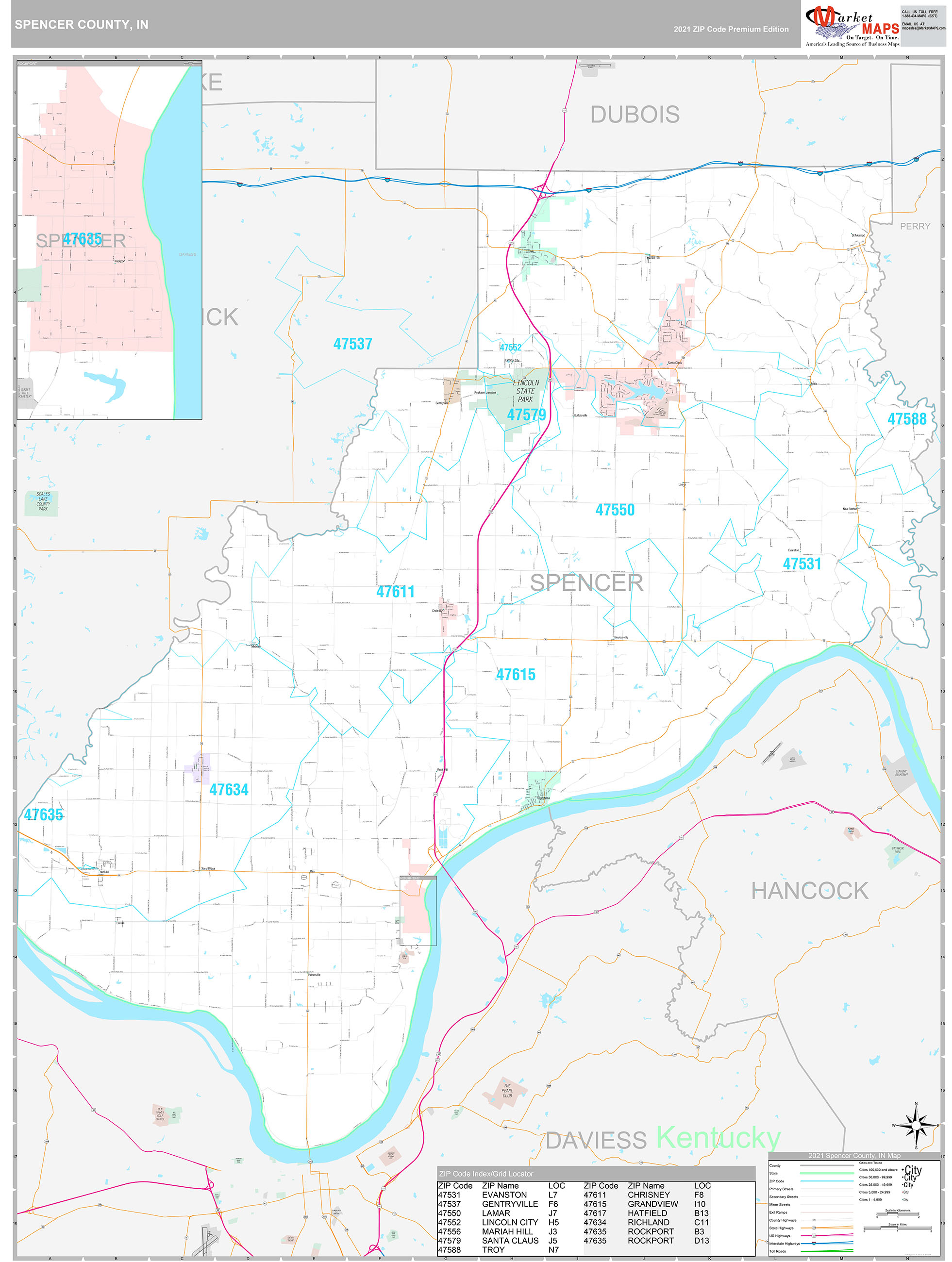 Spencer County, IN Wall Map Premium Style by MarketMAPS