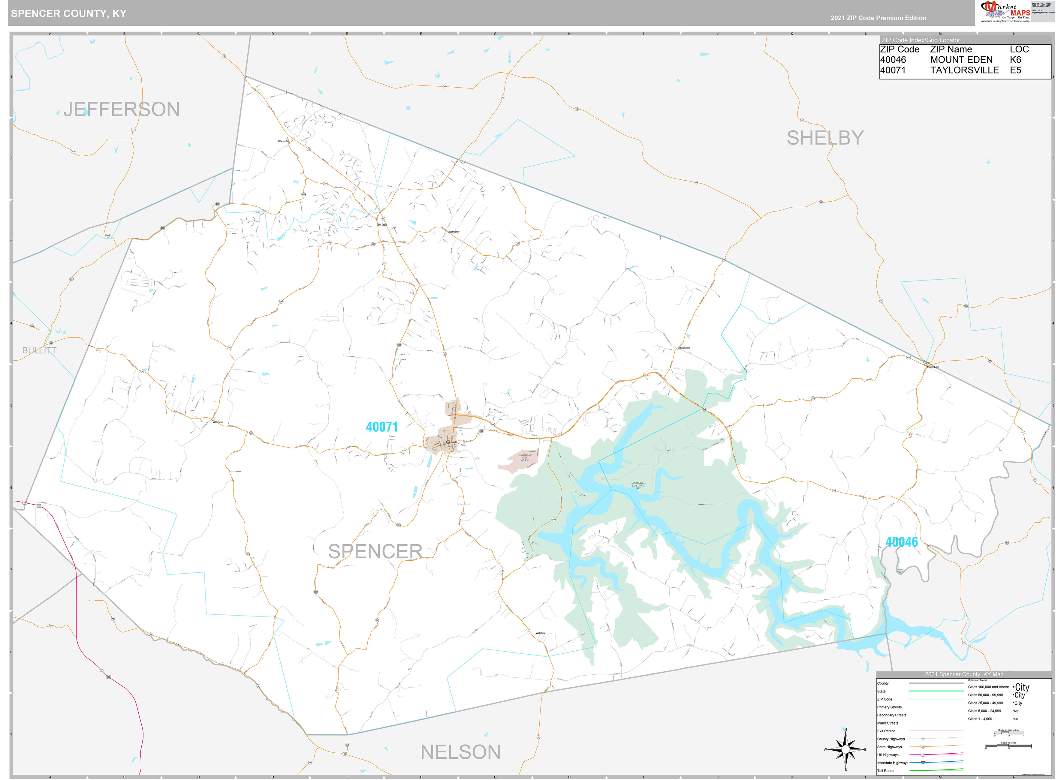 Spencer County, KY Wall Map Premium Style by MarketMAPS MapSales