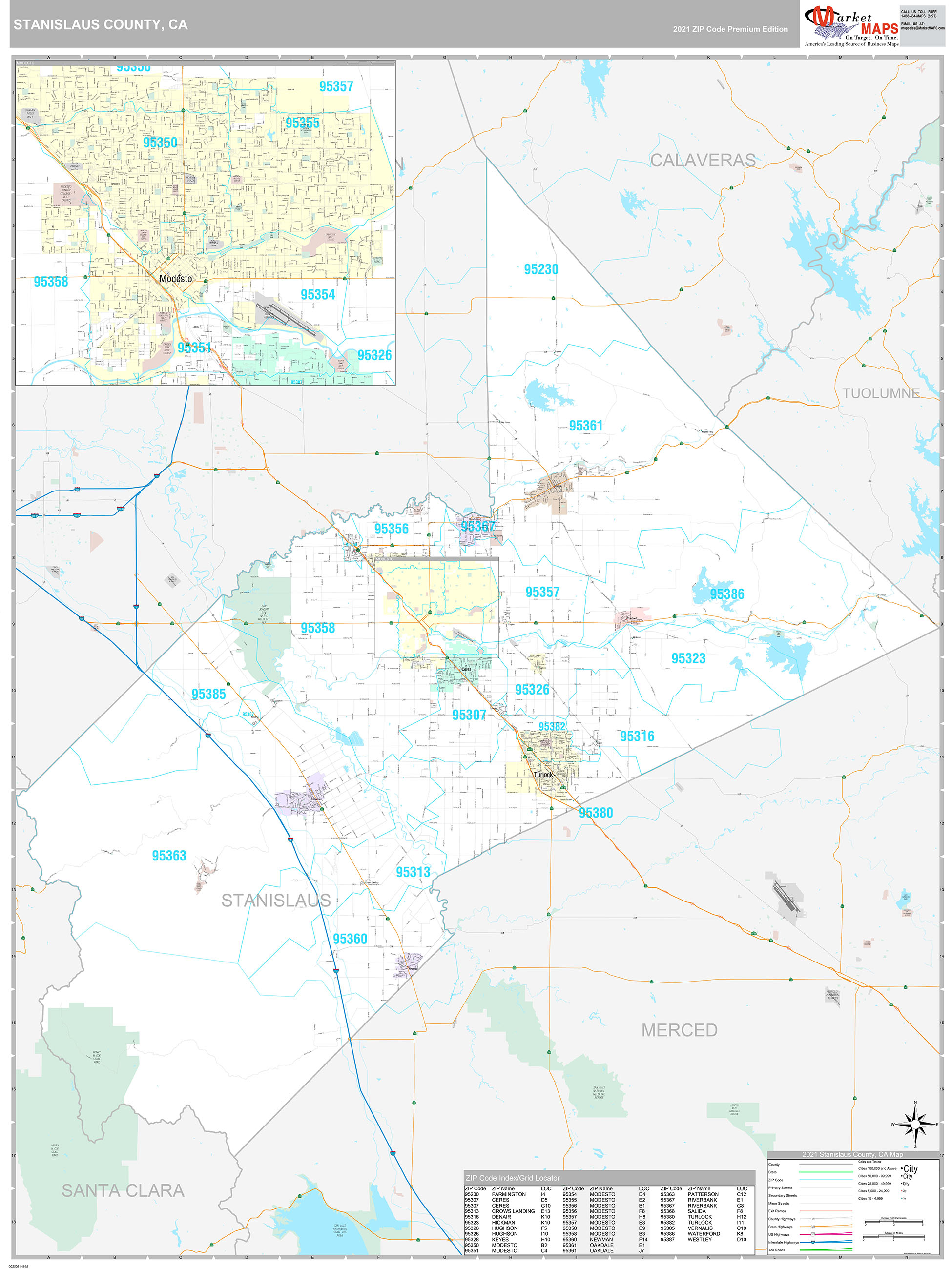Stanislaus County, CA Wall Map Premium Style by MarketMAPS MapSales