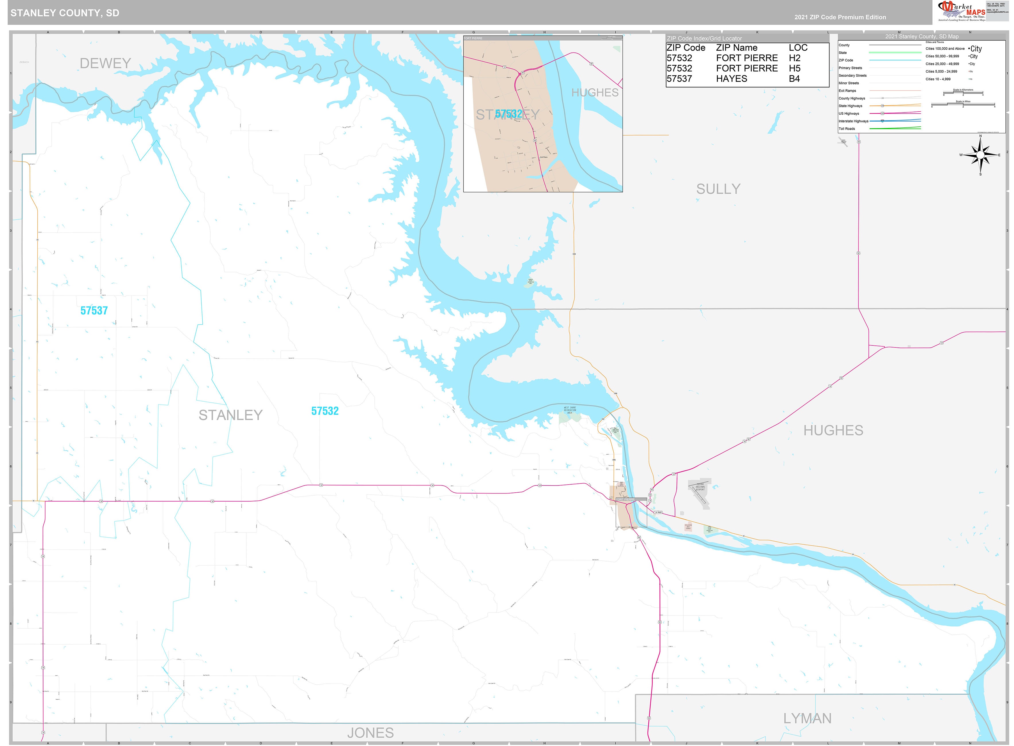 Stanley County, SD Wall Map Premium Style by MarketMAPS