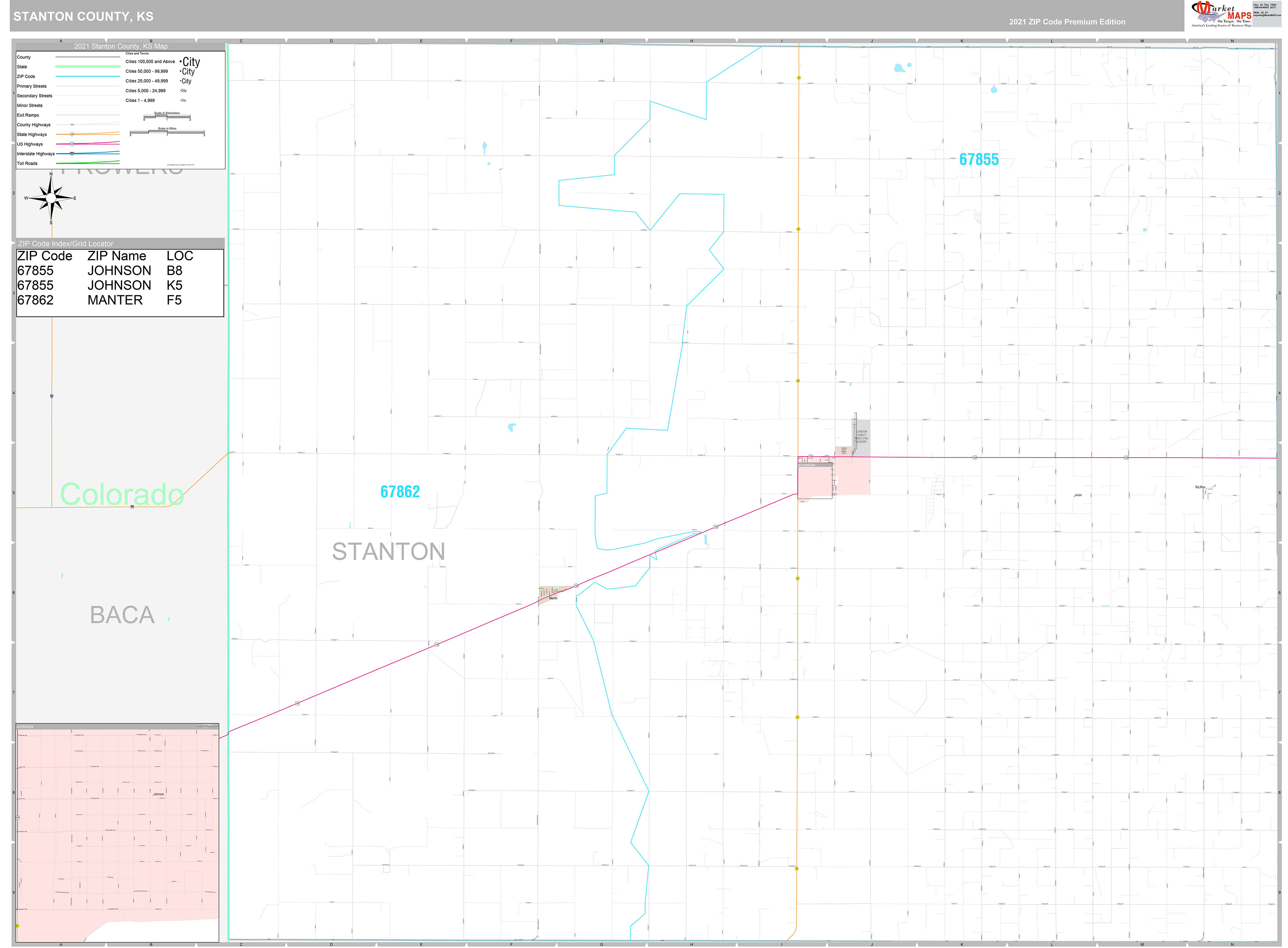 Stanton County, KS Wall Map Premium Style by MarketMAPS