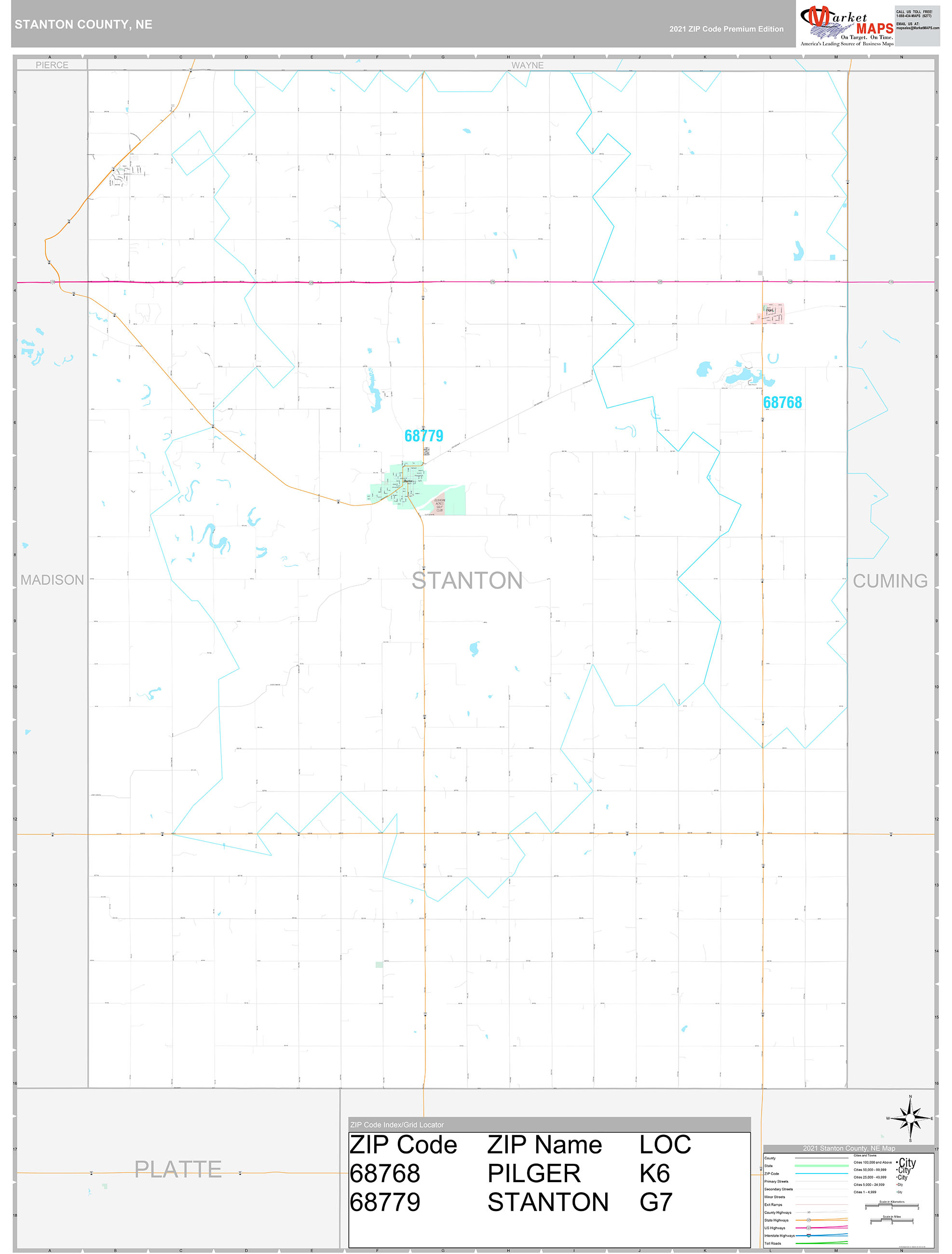 Stanton County, NE Wall Map Premium Style by MarketMAPS