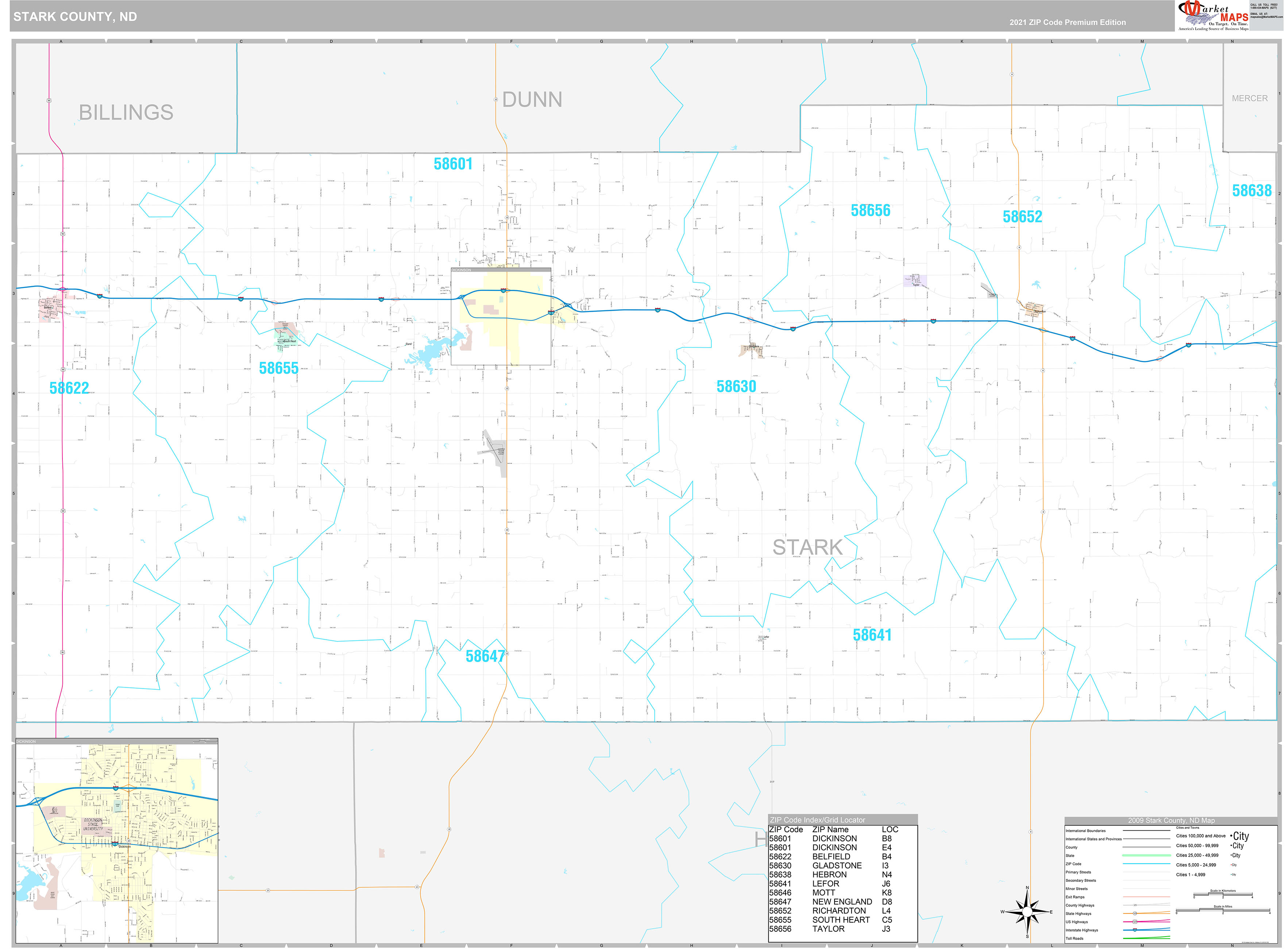 Stark County, ND Wall Map Premium Style by MarketMAPS