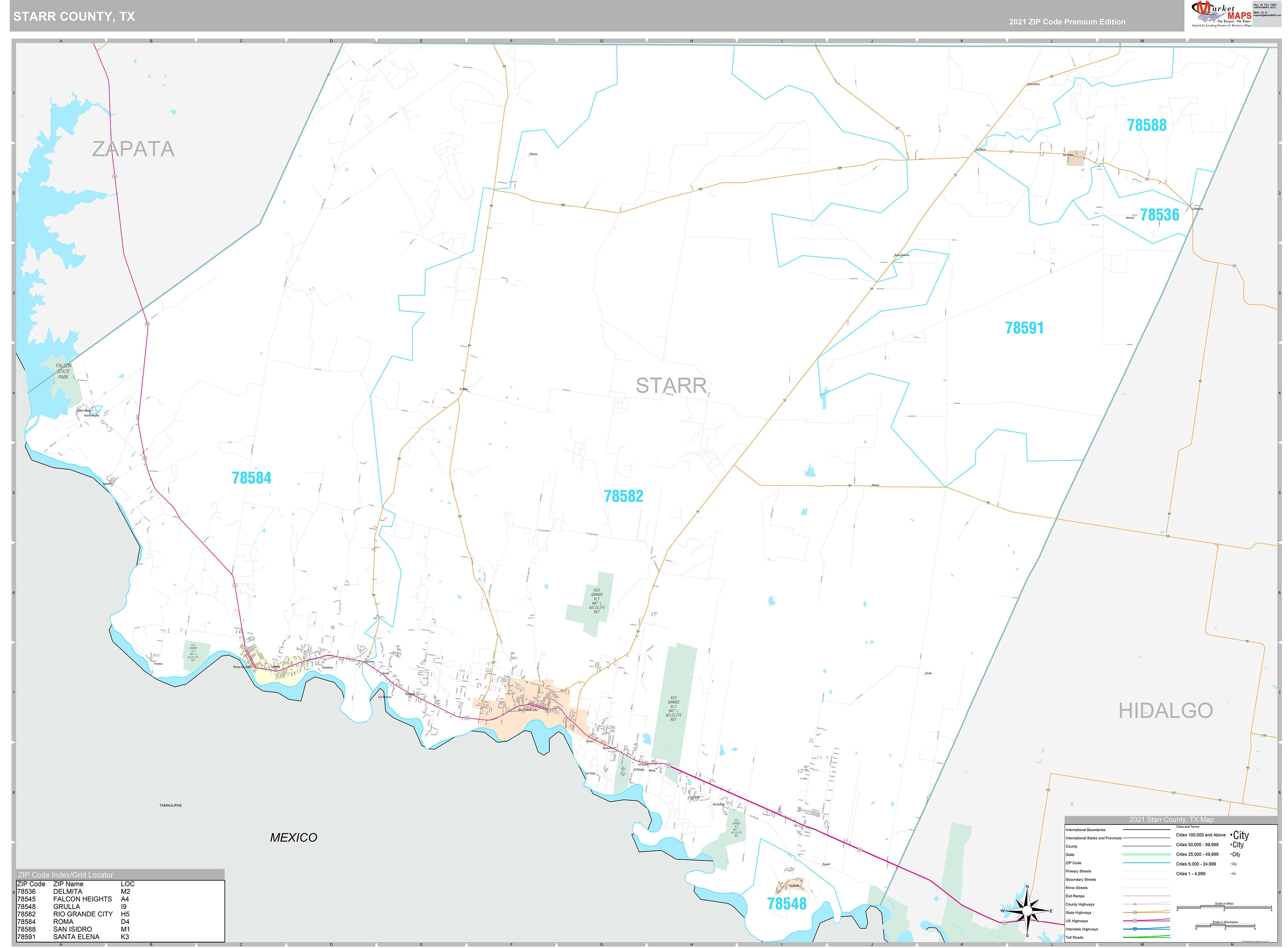 Starr County, TX Wall Map Premium Style by MarketMAPS