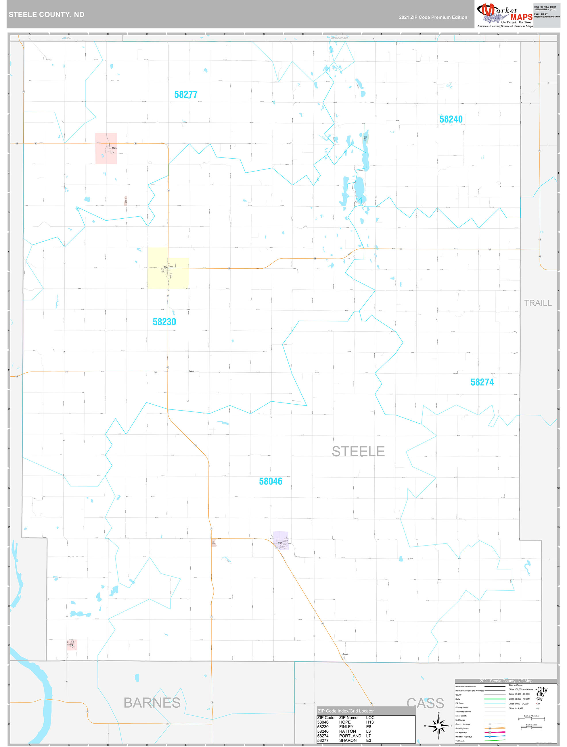 Steele County, ND Wall Map Premium Style by MarketMAPS