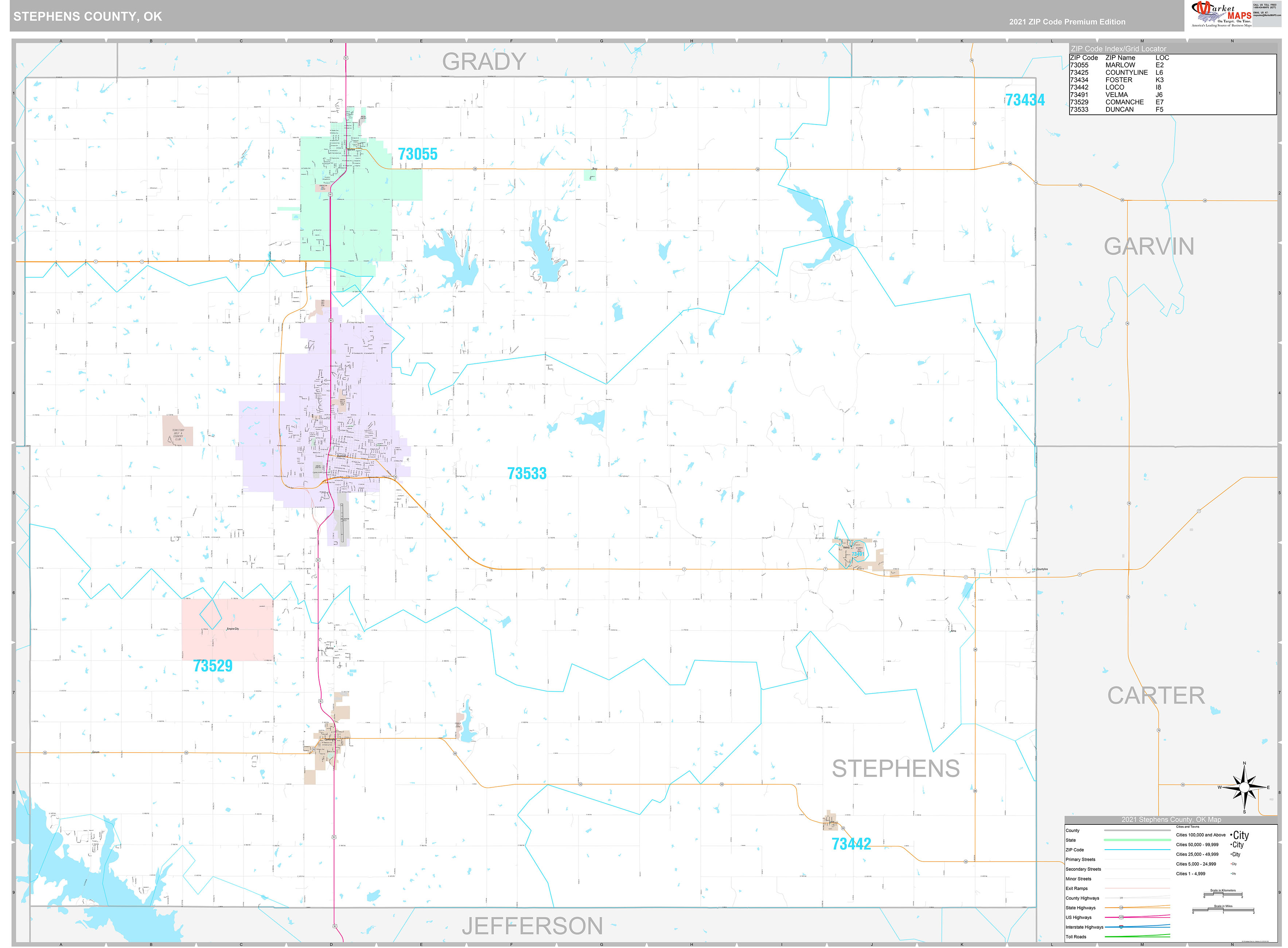 Stephens County, OK Wall Map Premium Style by MarketMAPS MapSales
