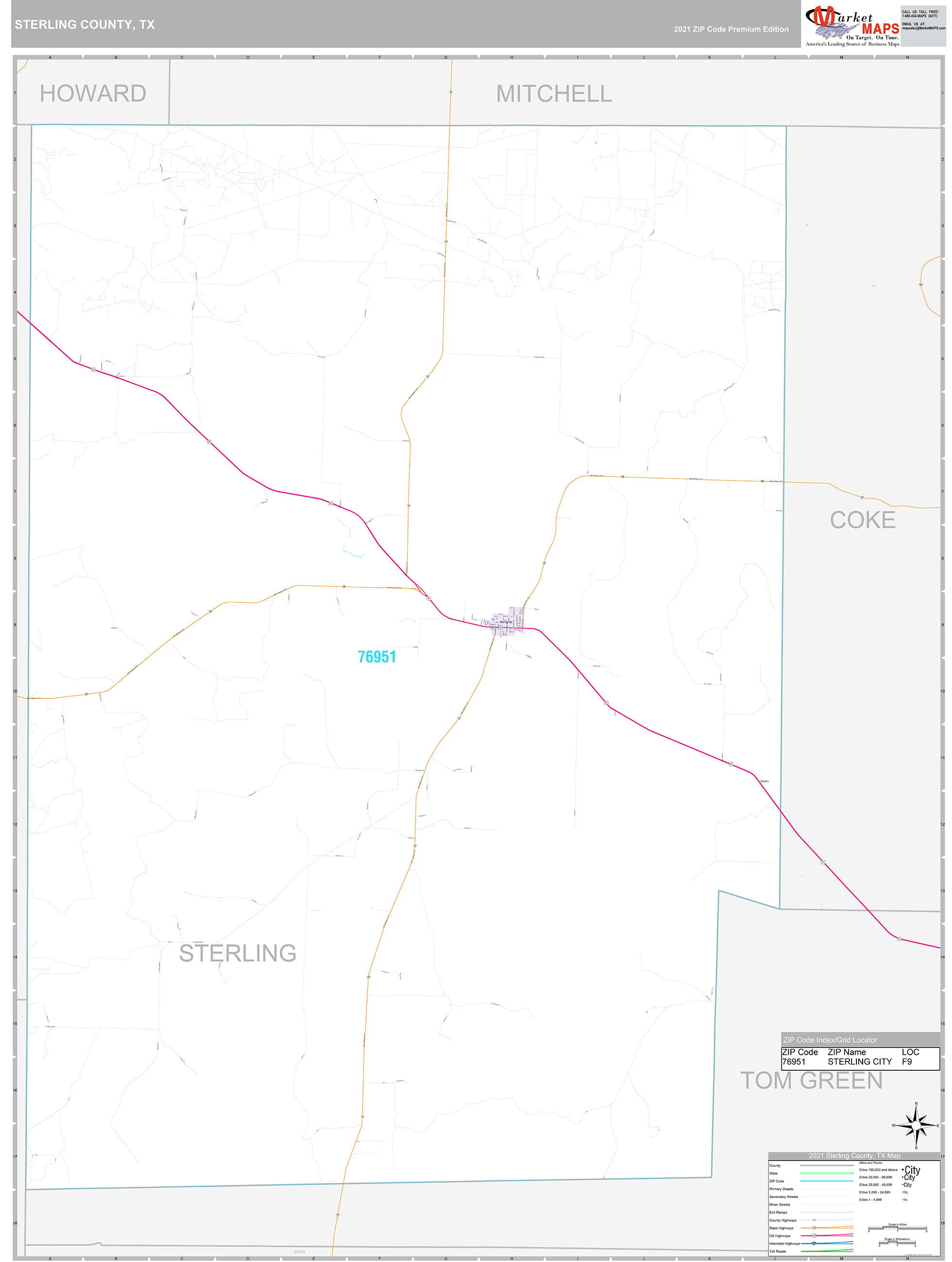 Sterling County, TX Wall Map Premium Style by MarketMAPS