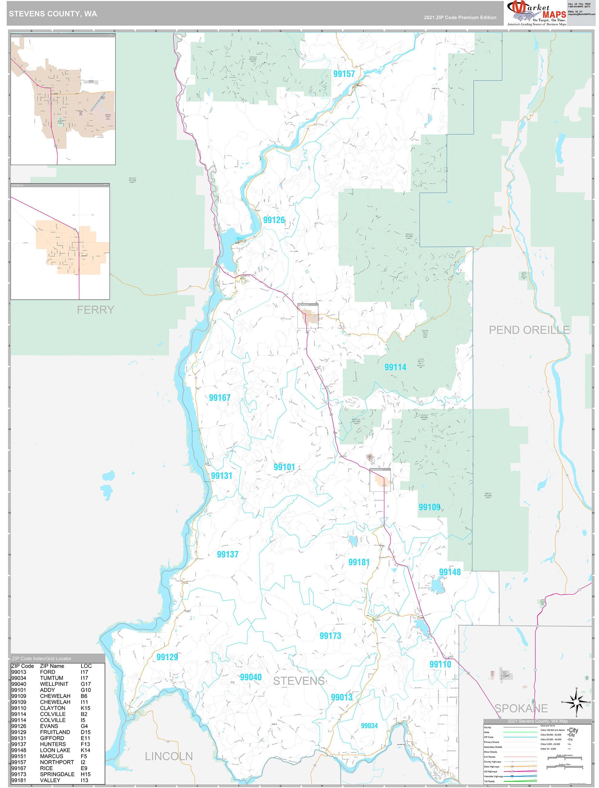 Stevens County, WA Wall Map Premium Style by MarketMAPS