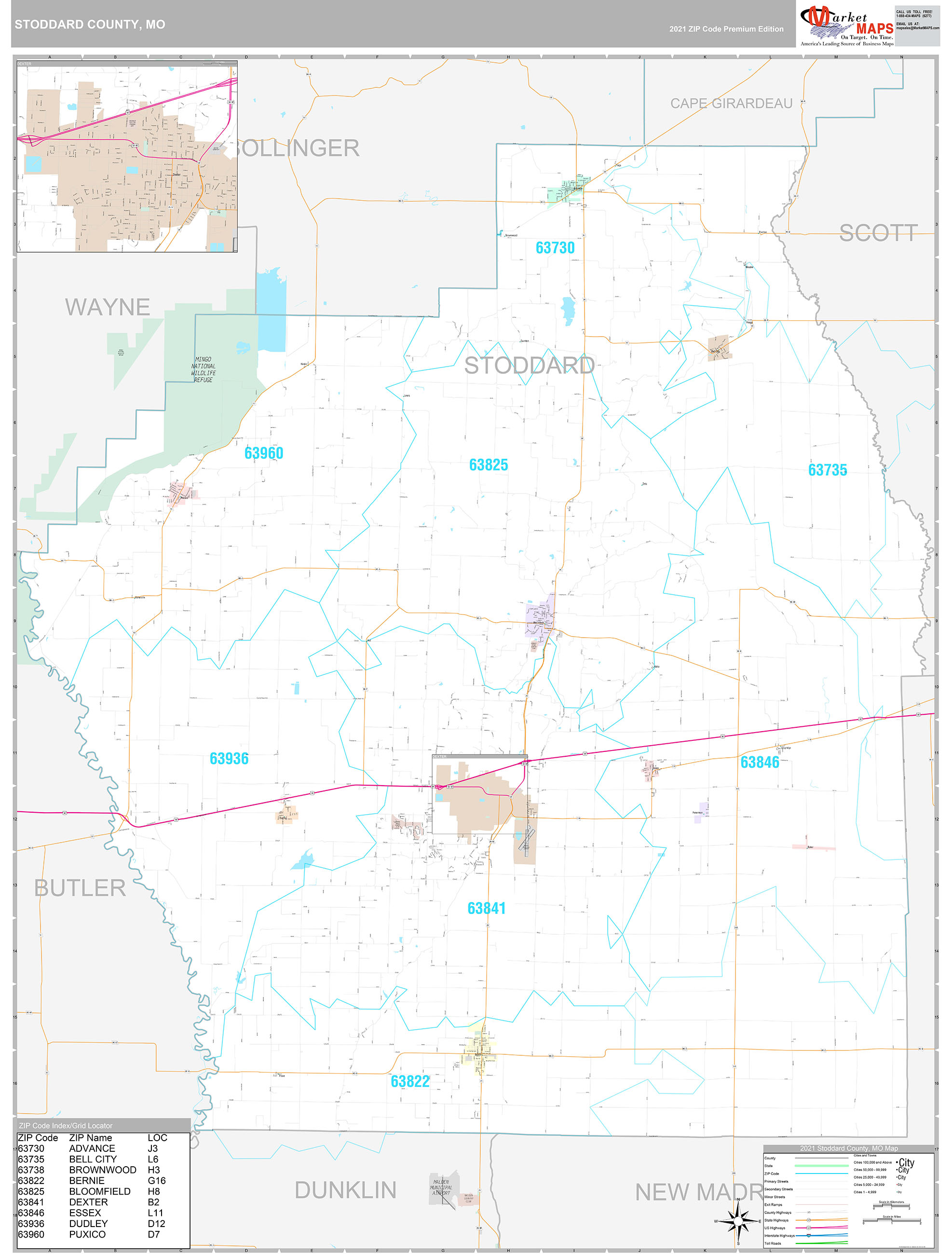 Stoddard County, MO Wall Map Premium Style by MarketMAPS