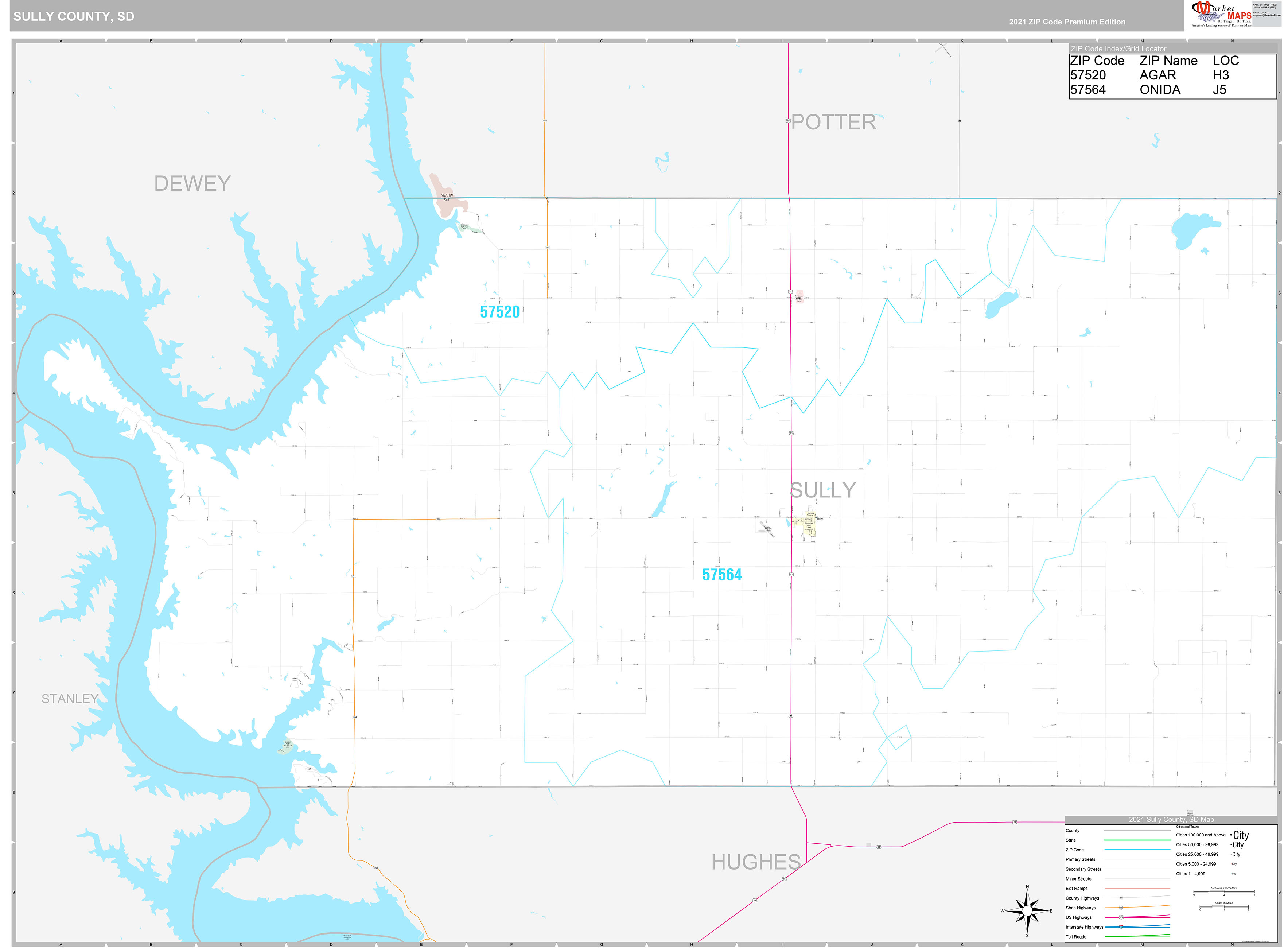 Sully County, SD Wall Map Premium Style by MarketMAPS MapSales