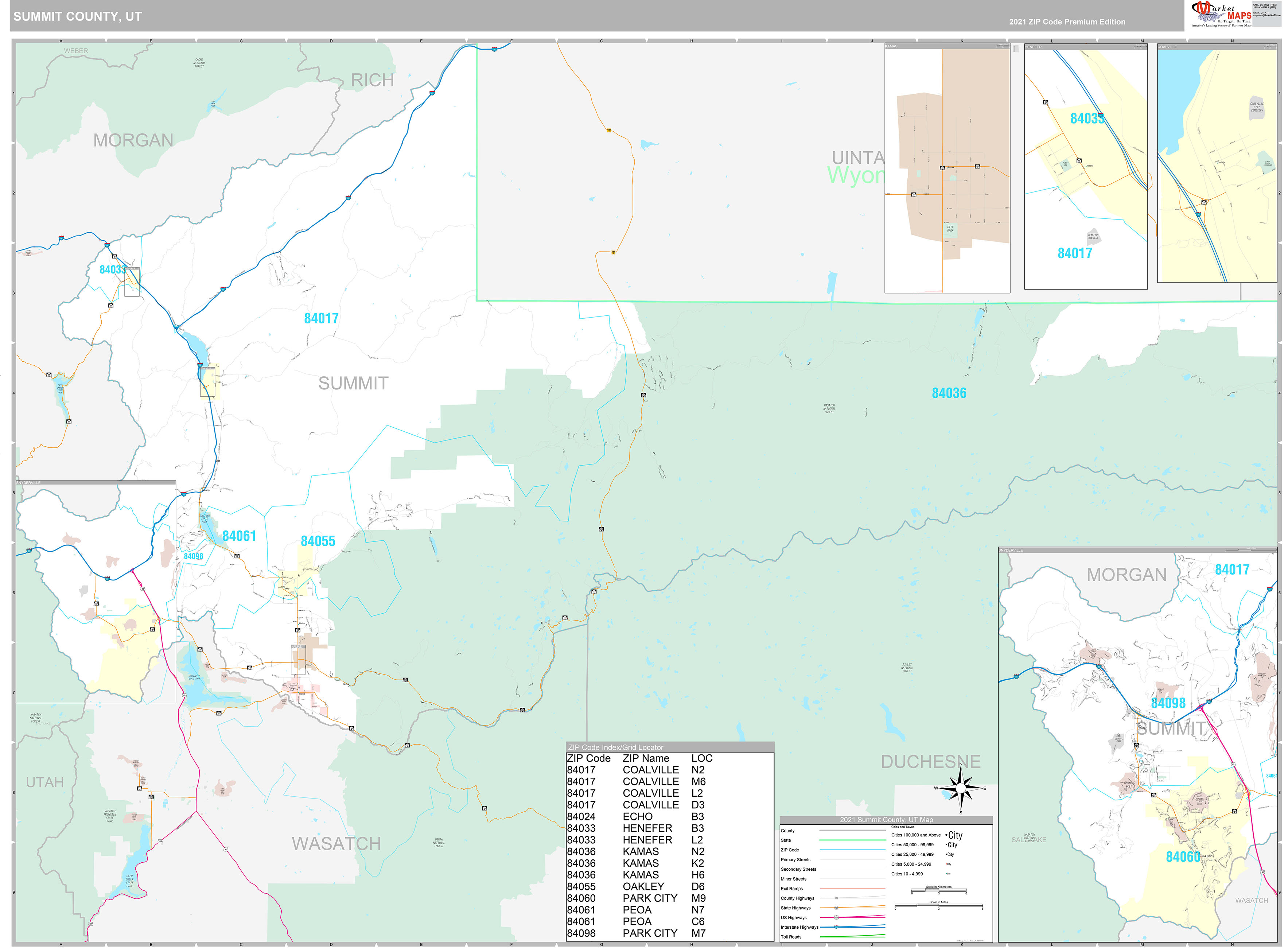 Summit County, UT Wall Map Premium Style by MarketMAPS