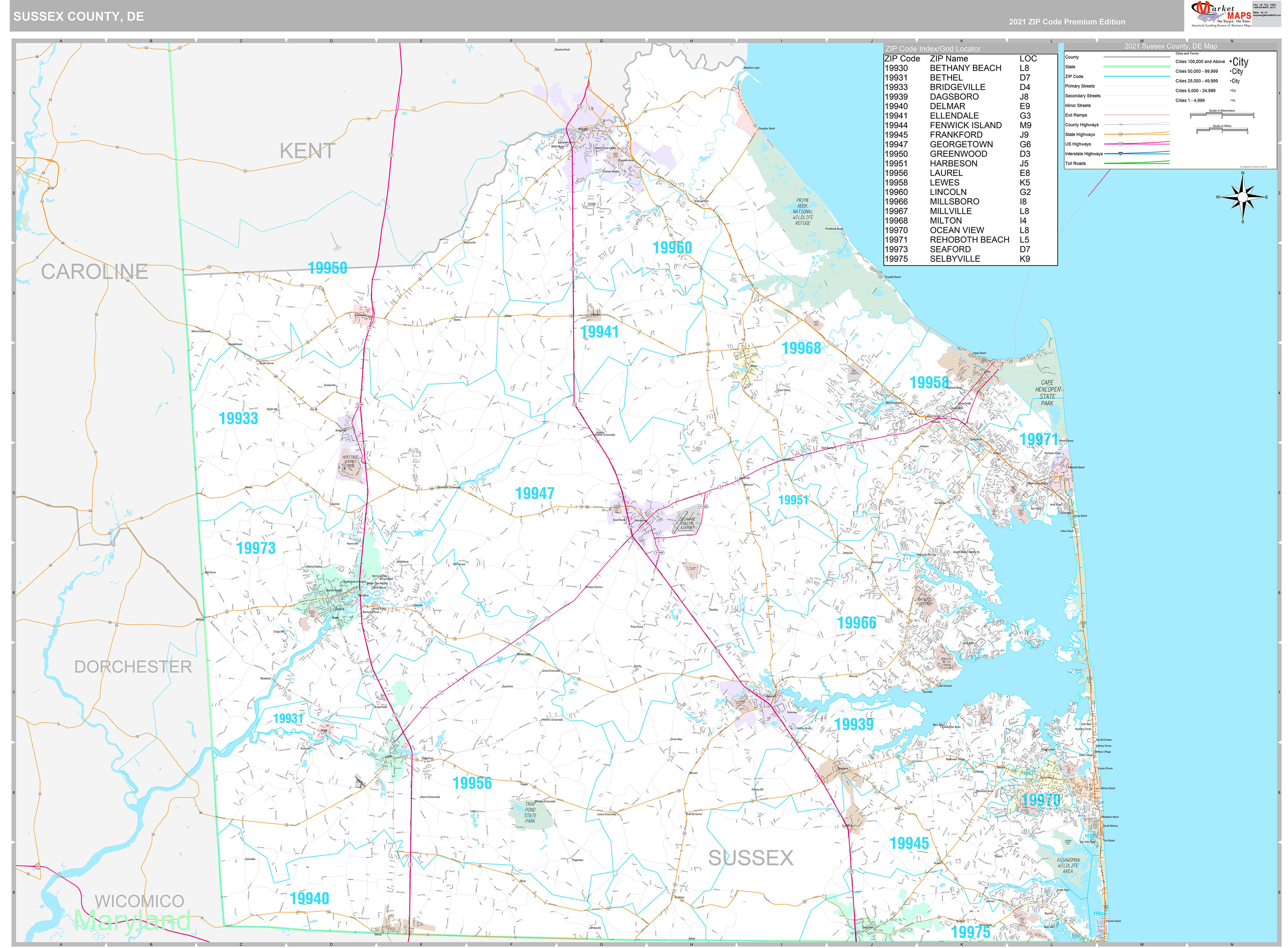 Sussex County, DE Wall Map Premium Style by MarketMAPS MapSales