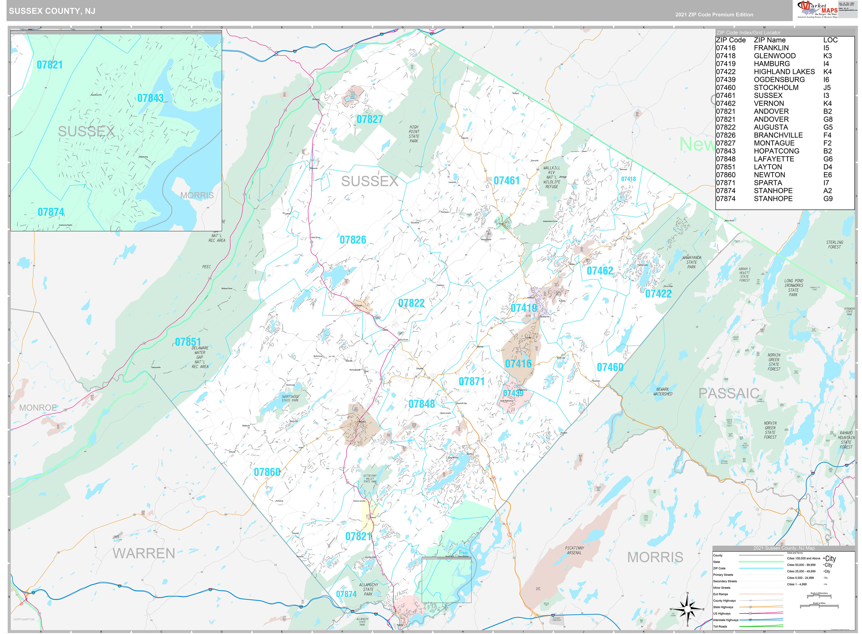 Sussex County, NJ Wall Map Premium Style by MarketMAPS - MapSales