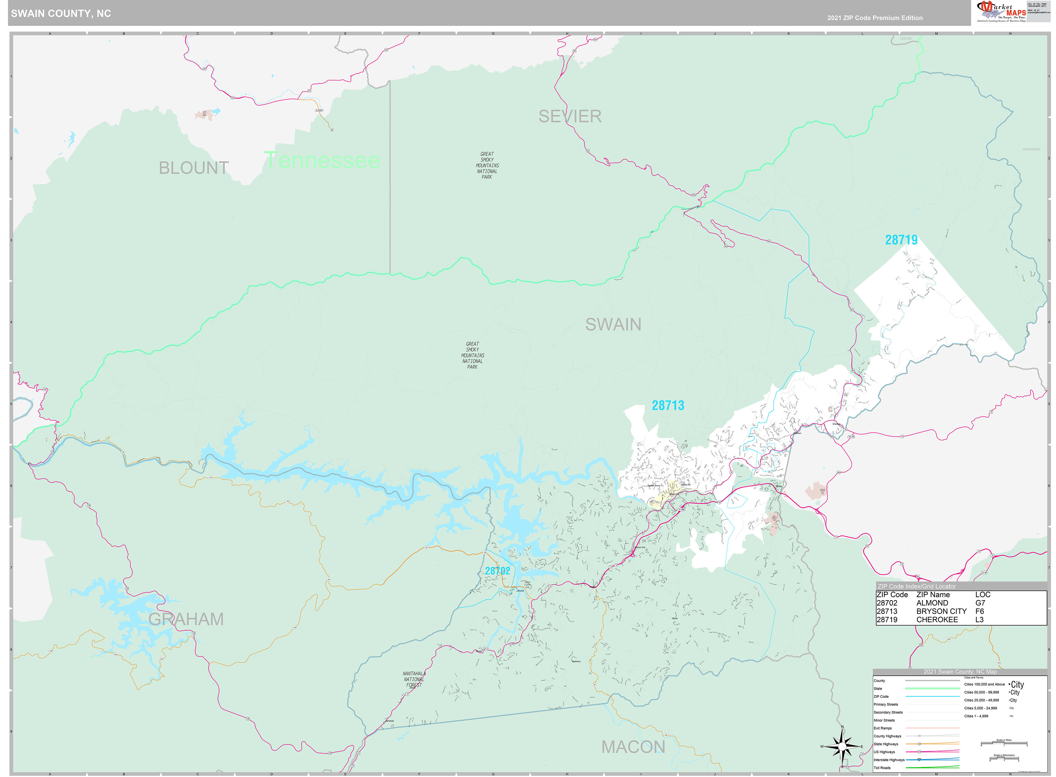 Swain County, NC Wall Map Premium Style by MarketMAPS - MapSales