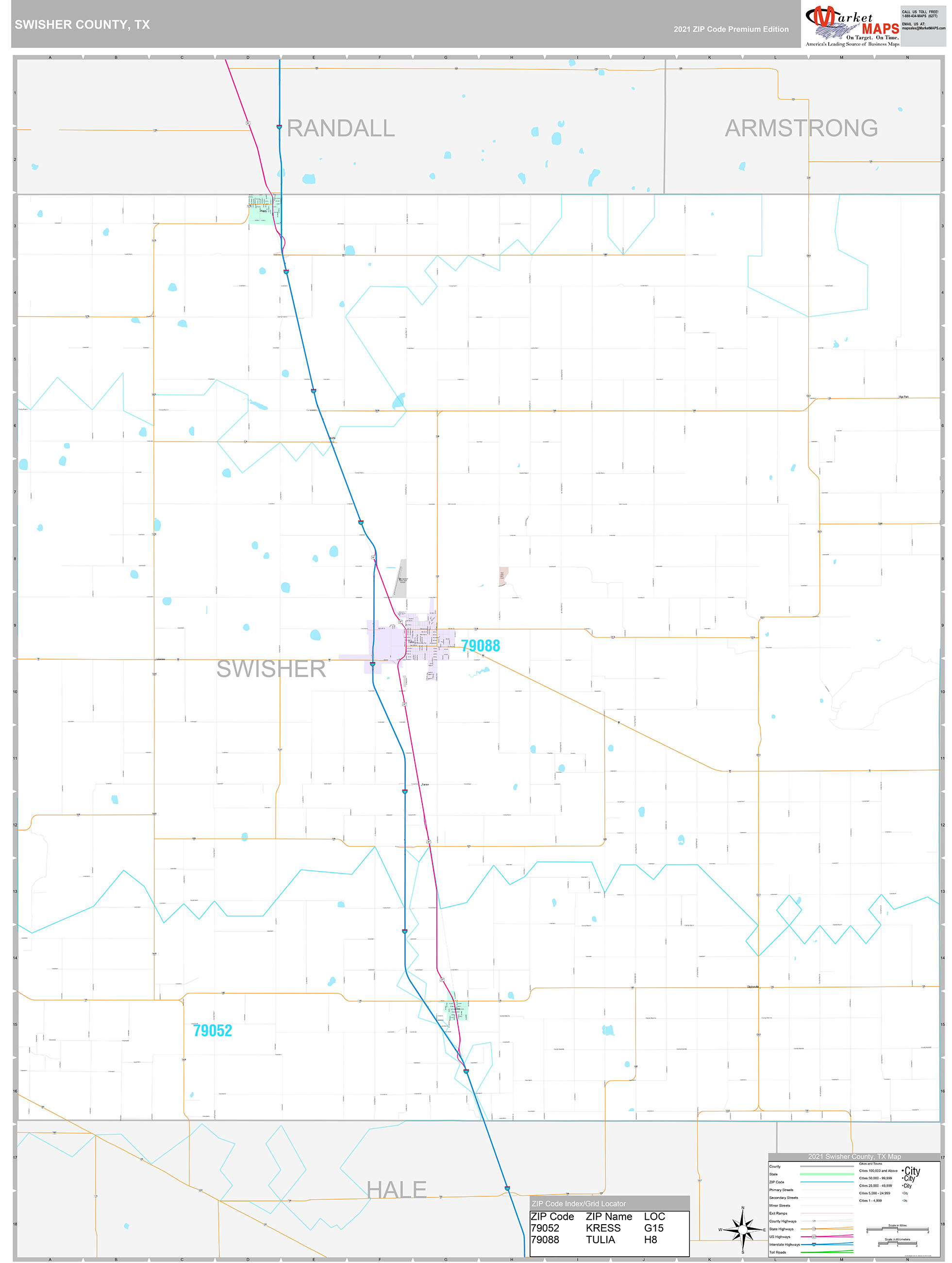 Swisher County, TX Wall Map Premium Style by MarketMAPS