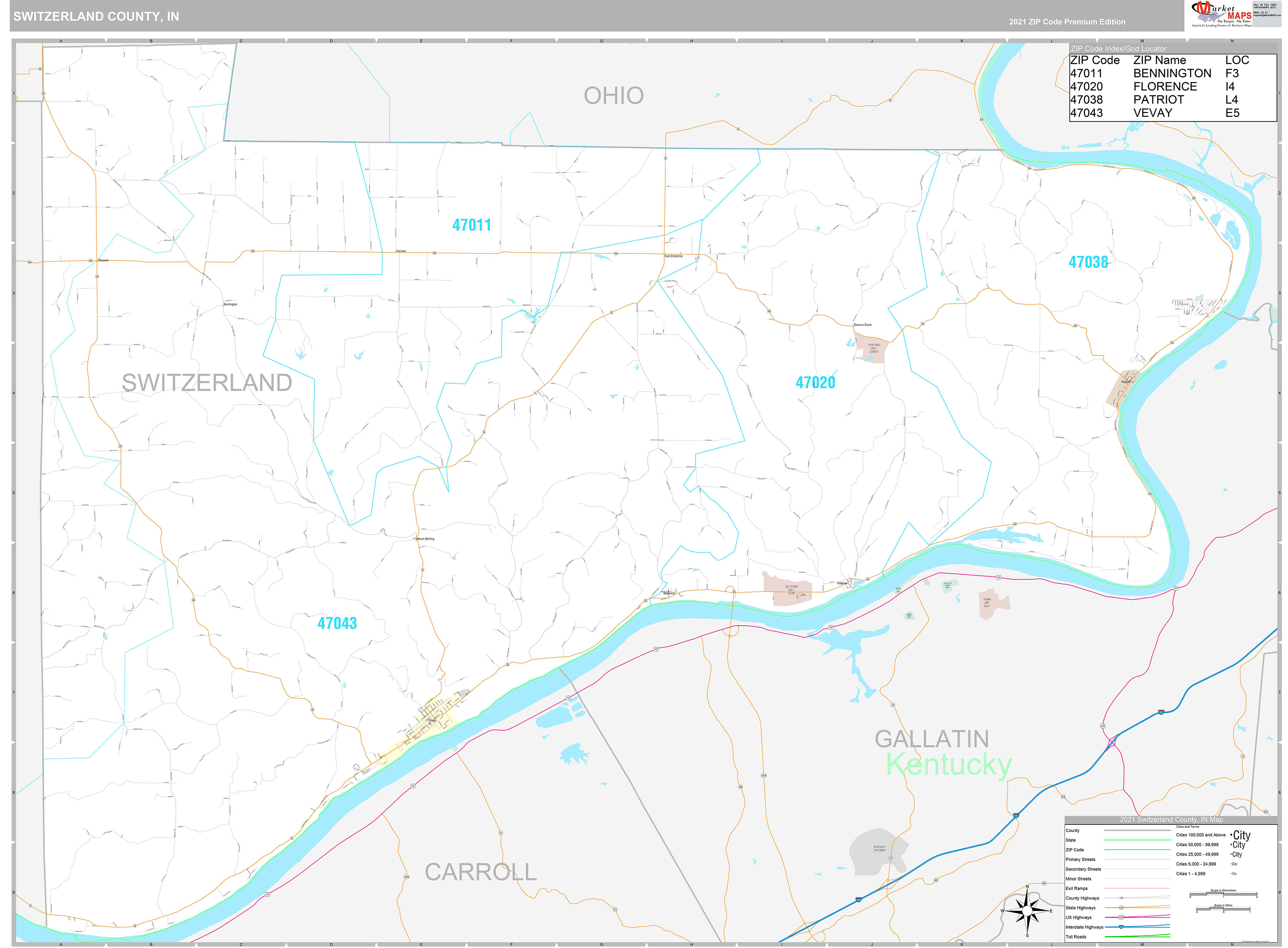 Switzerland County, IN Wall Map Premium Style by MarketMAPS