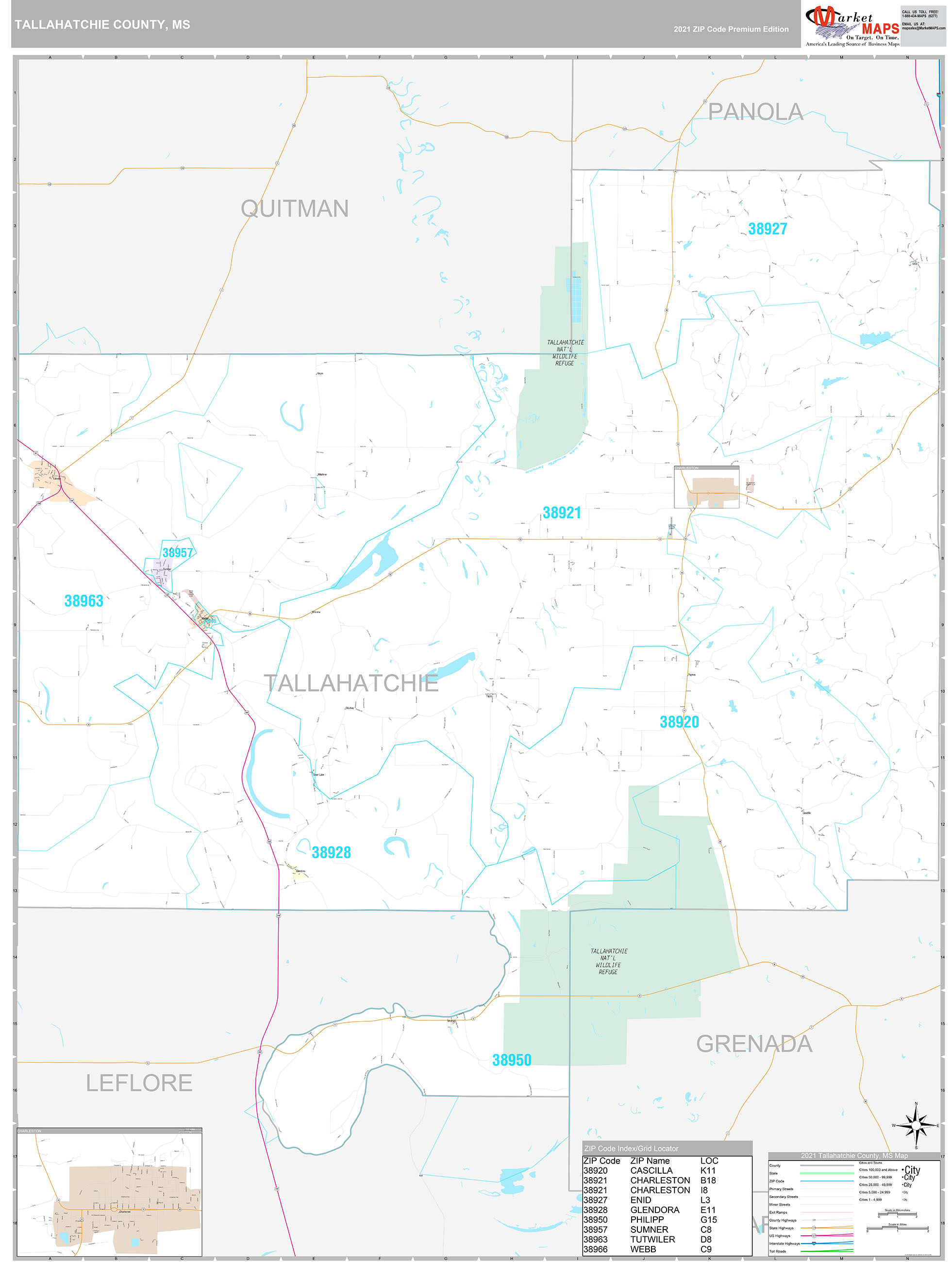Tallahatchie County, MS Wall Map Premium Style by MarketMAPS MapSales
