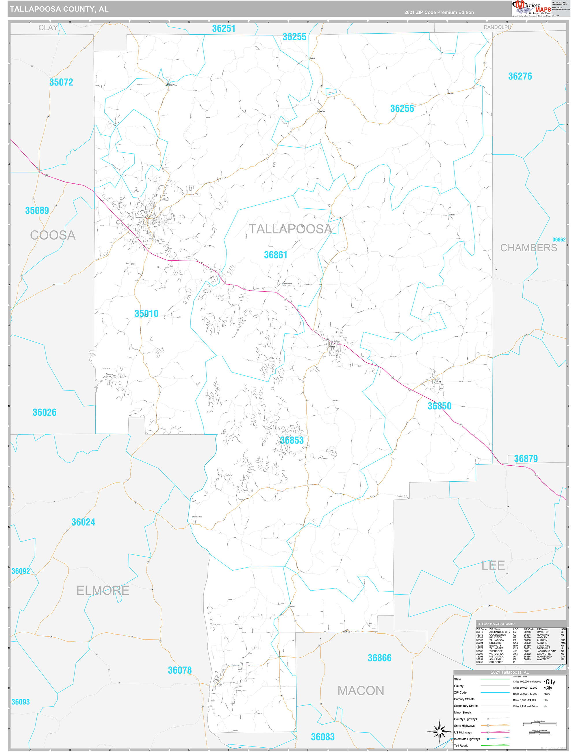 Tallapoosa County, AL Wall Map Premium Style by MarketMAPS