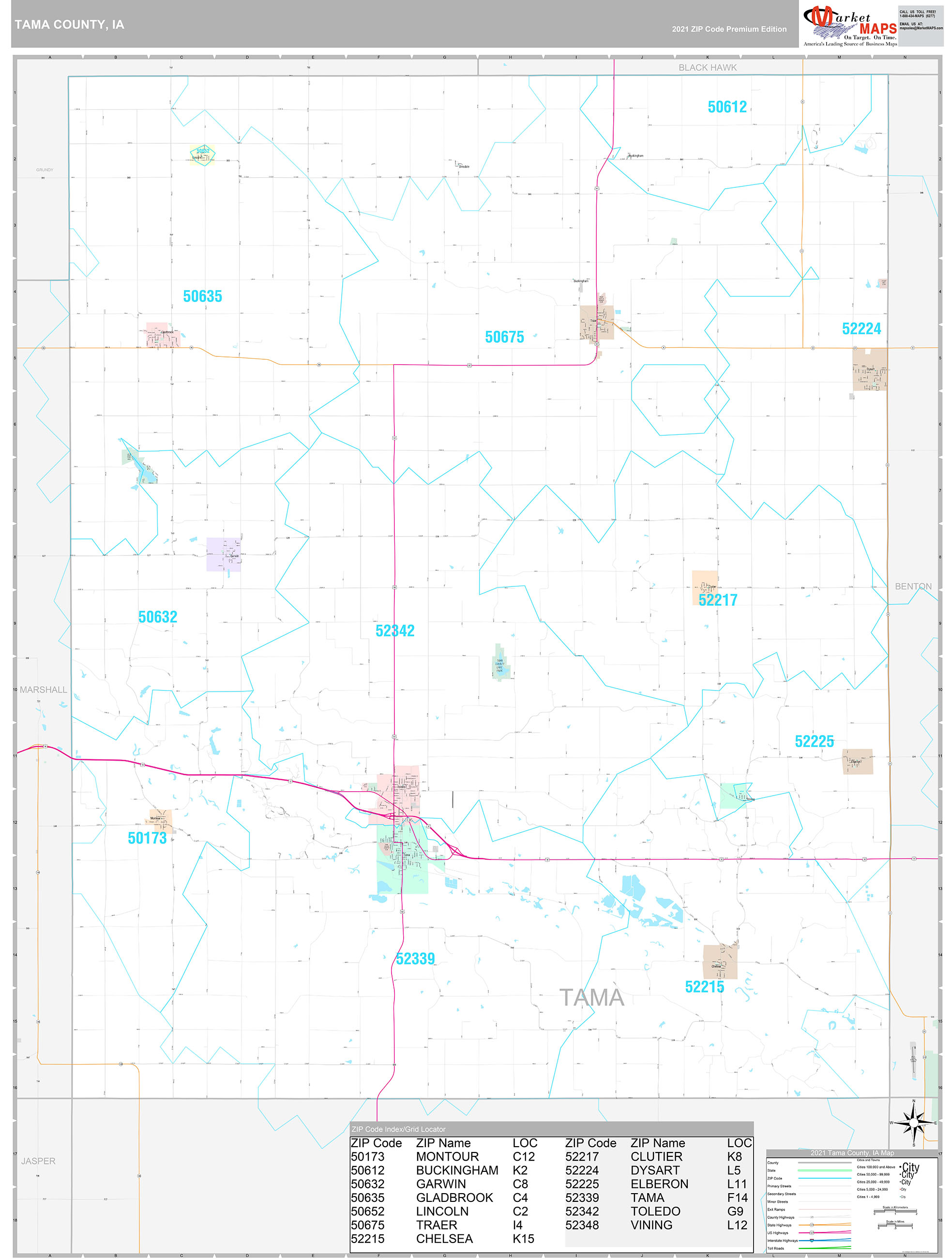Tama County, IA Wall Map Premium Style by MarketMAPS