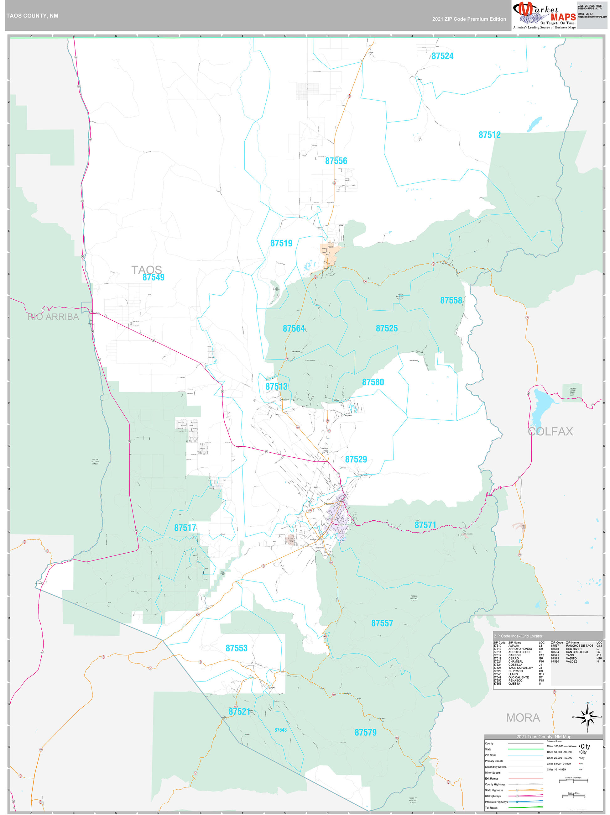 Taos County, NM Wall Map Premium Style by MarketMAPS