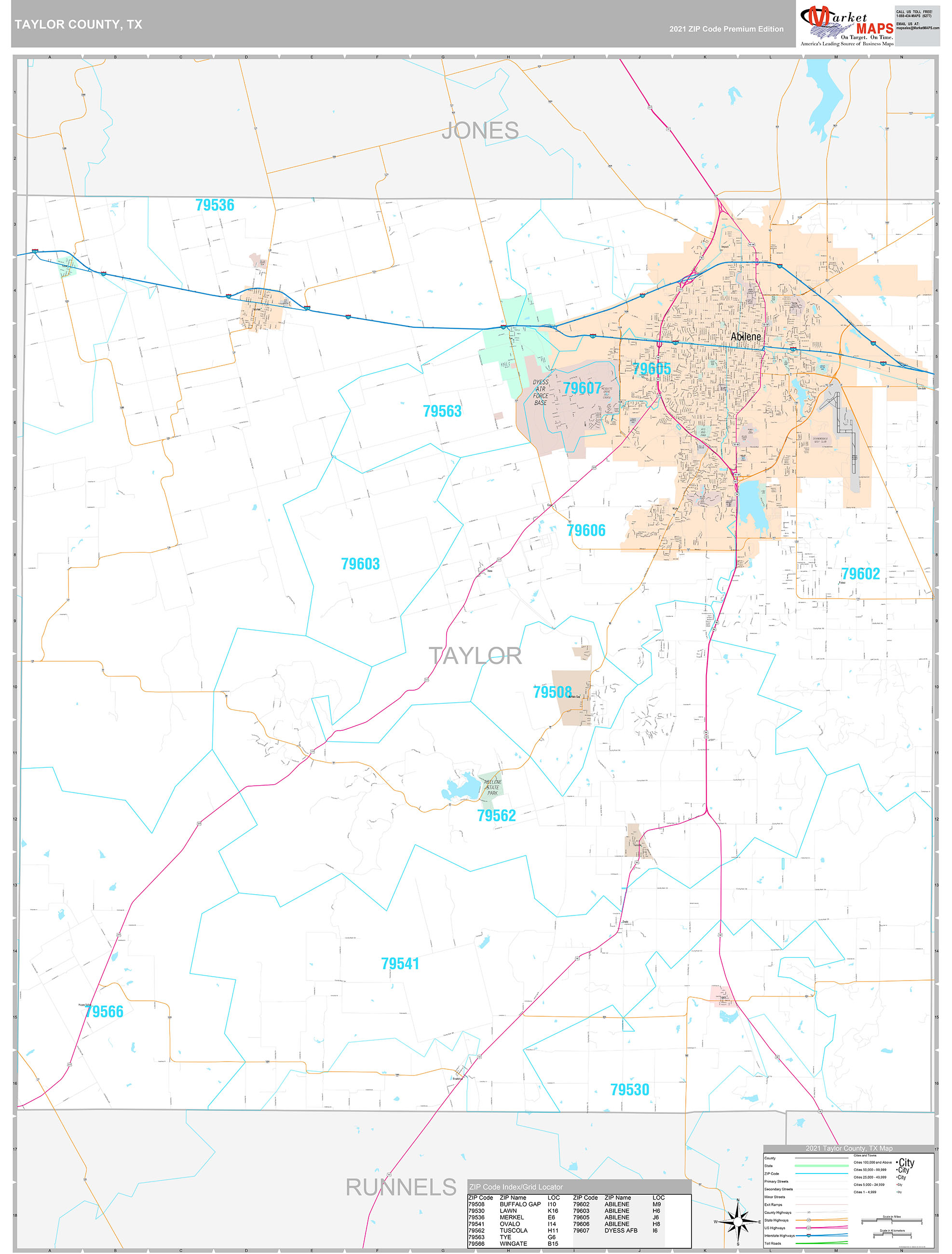 Taylor County, TX Wall Map Premium Style by MarketMAPS