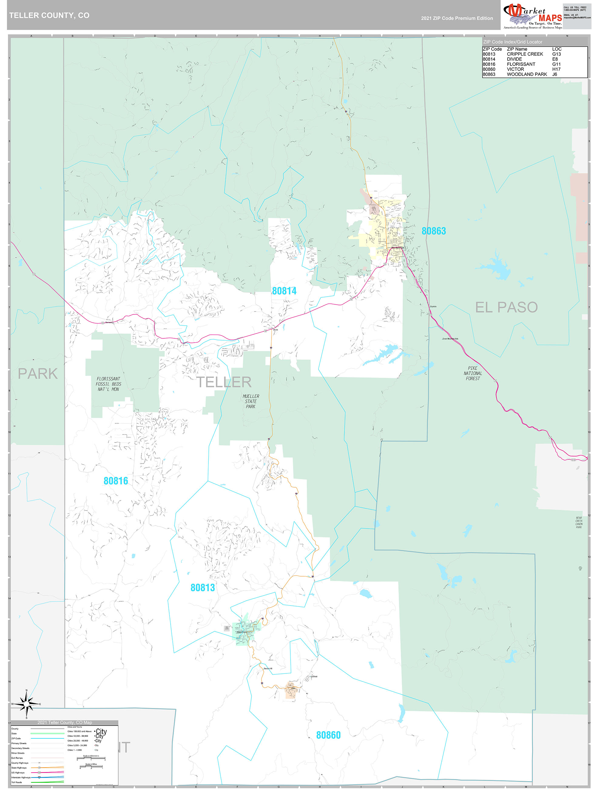 Teller County, CO Wall Map Premium Style by MarketMAPS MapSales
