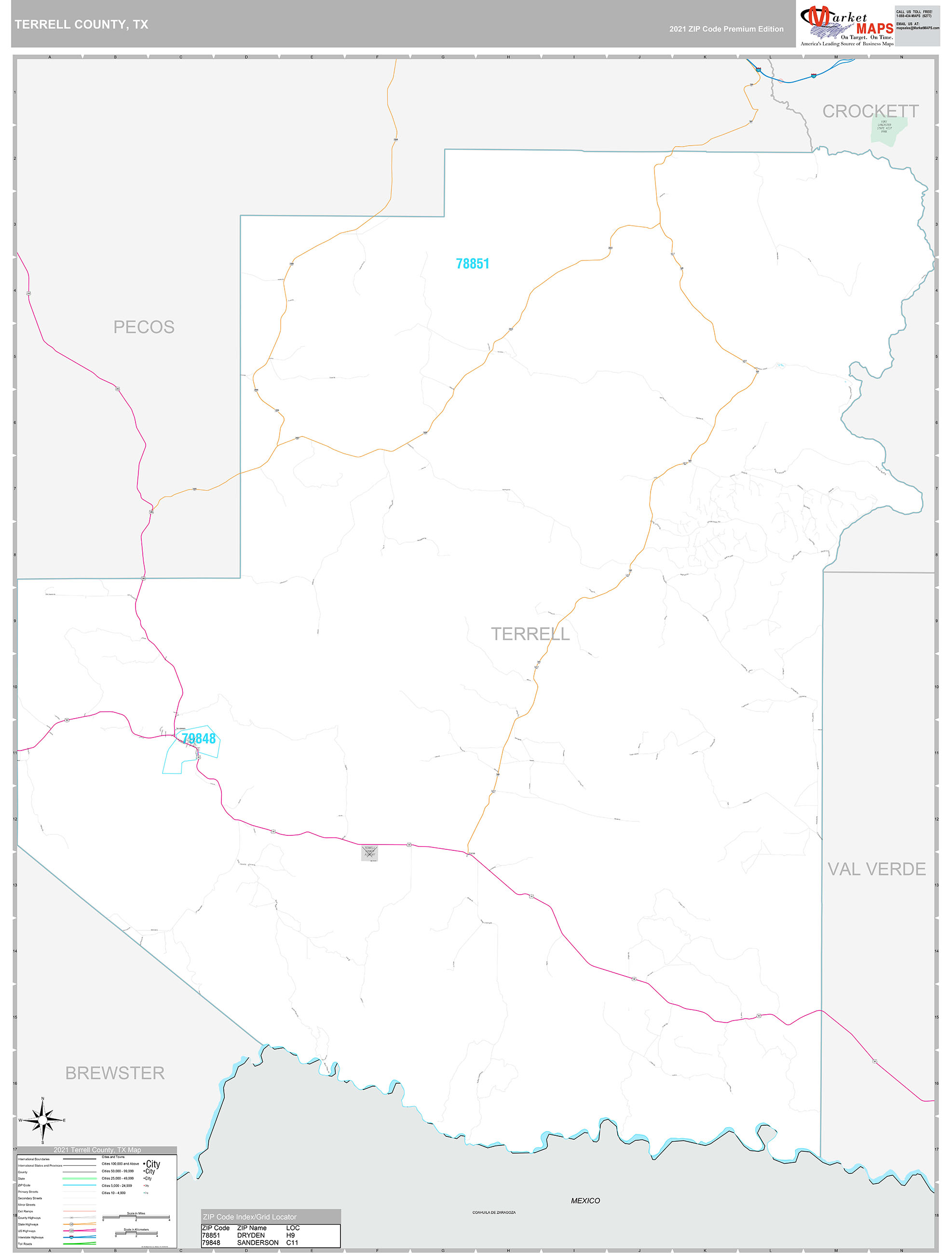 Terrell County, TX Wall Map Premium Style by MarketMAPS MapSales