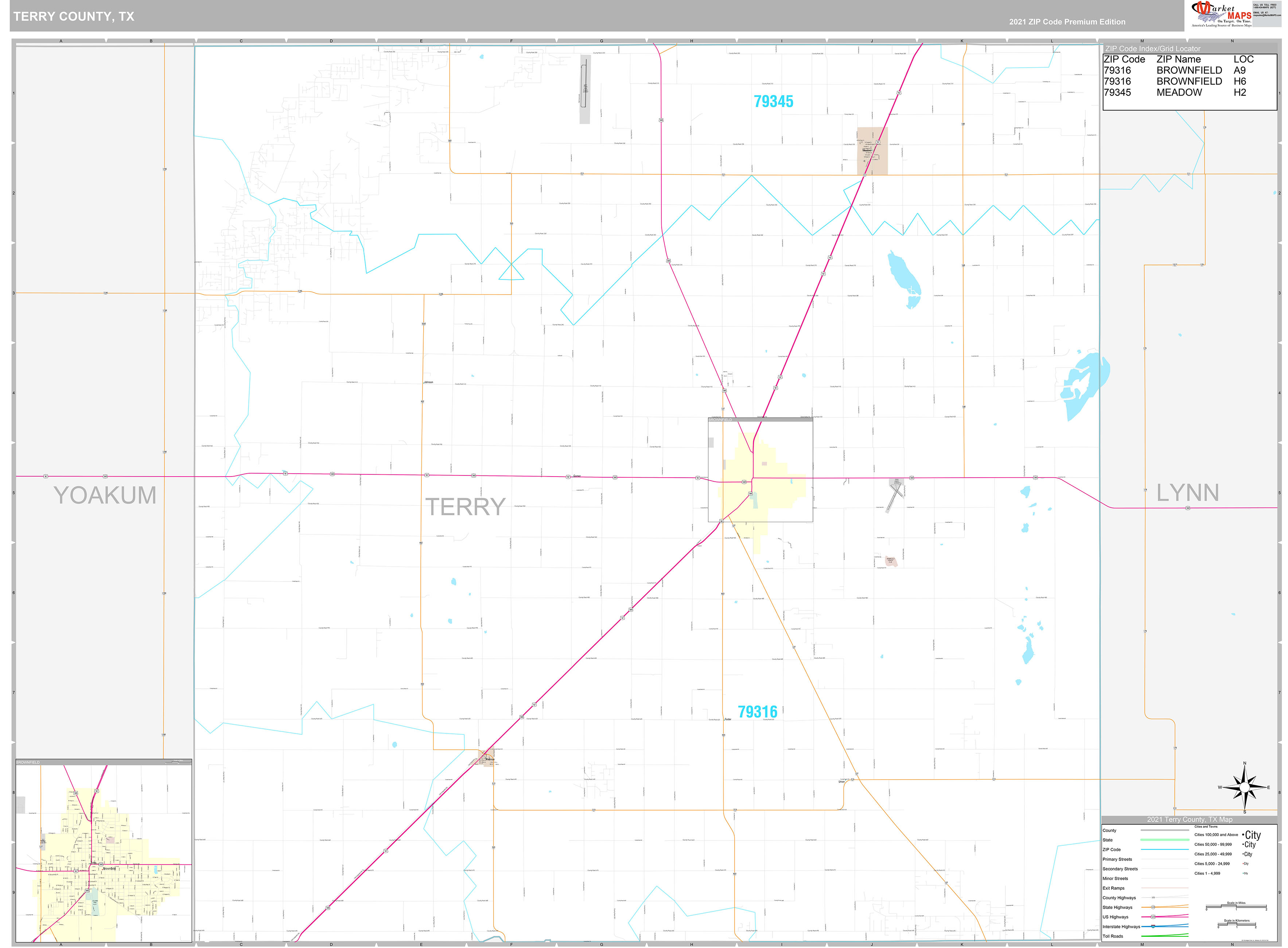 Terry County, TX Wall Map Premium Style by MarketMAPS