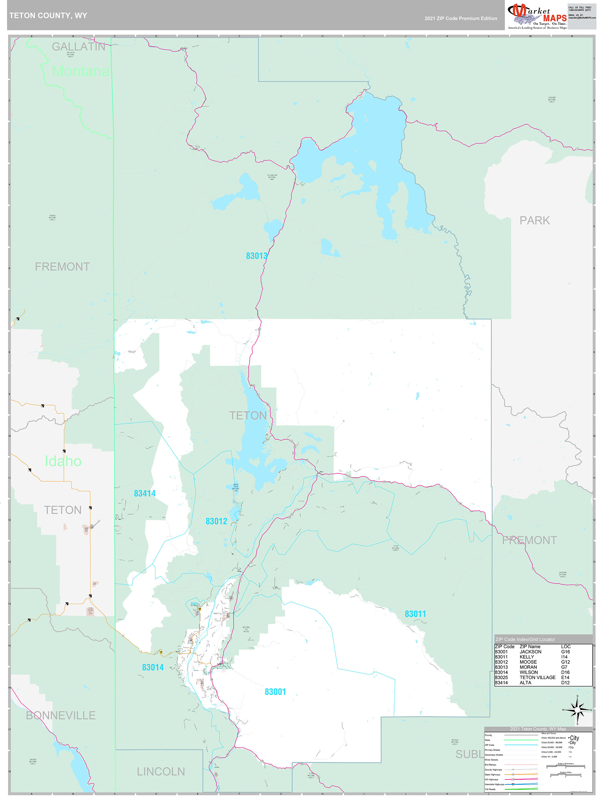 Teton County, WY Wall Map Premium Style by MarketMAPS