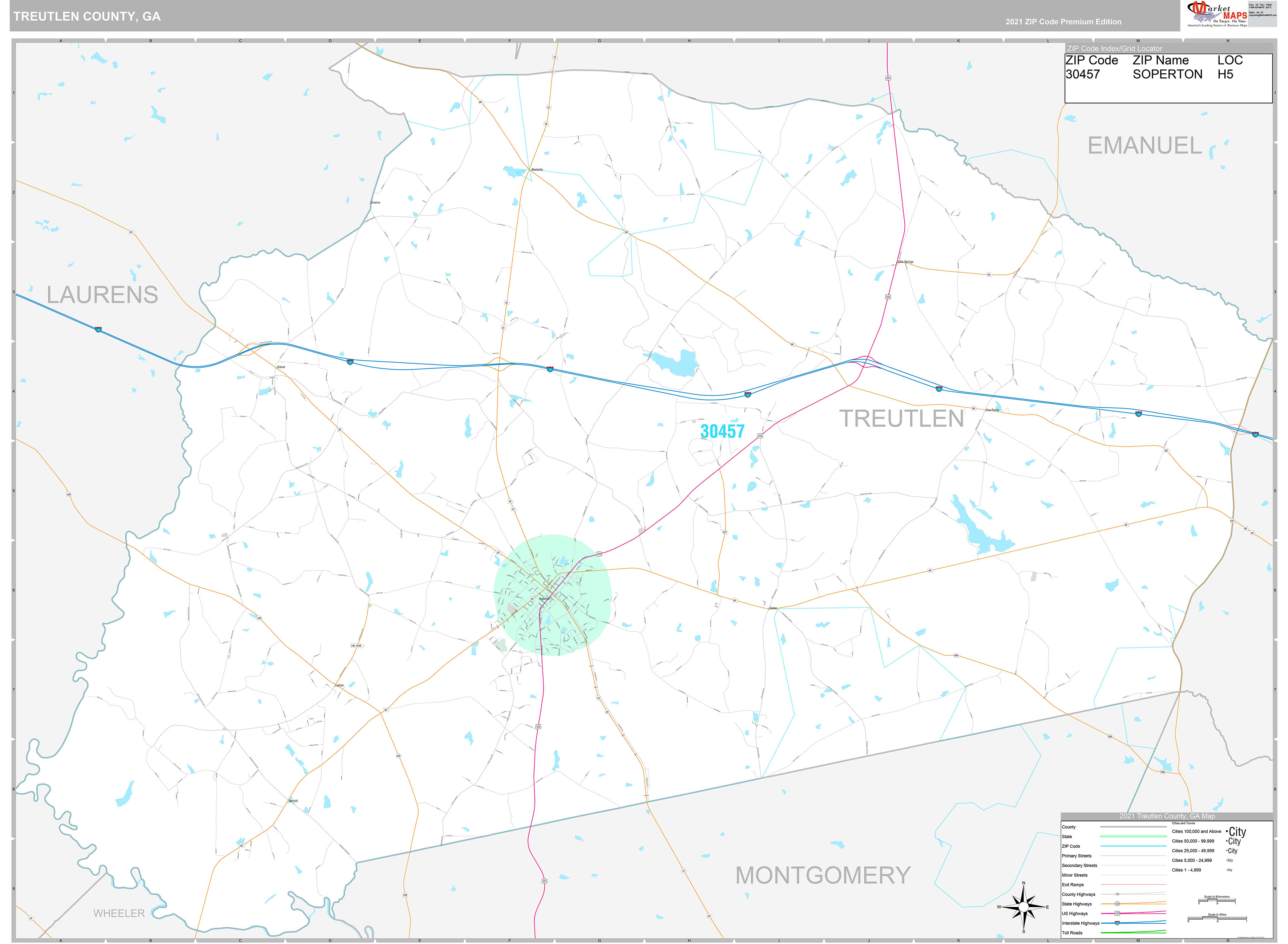 Treutlen County, GA Wall Map Premium Style by MarketMAPS MapSales