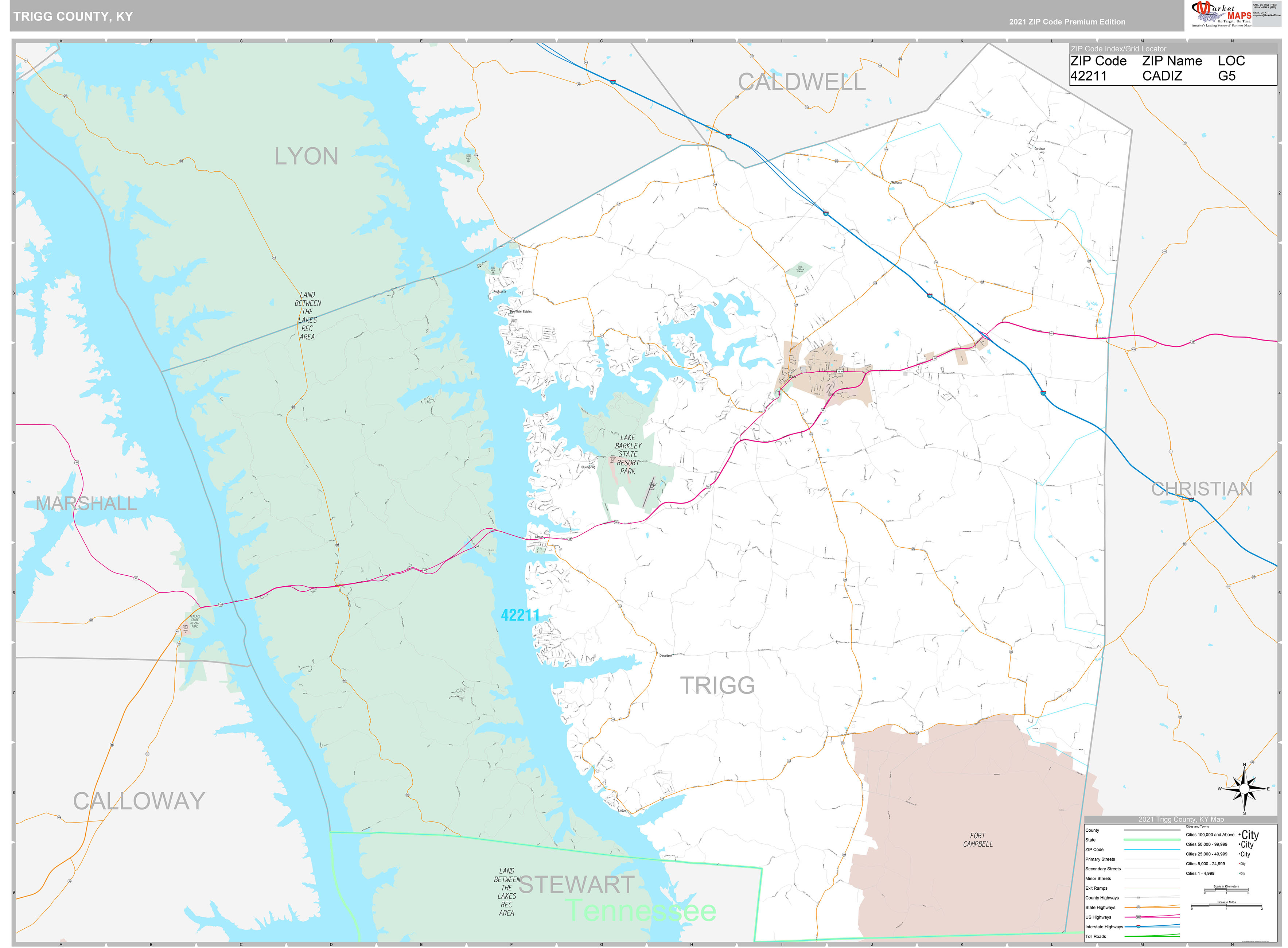 Trigg County, KY Wall Map Premium Style by MarketMAPS