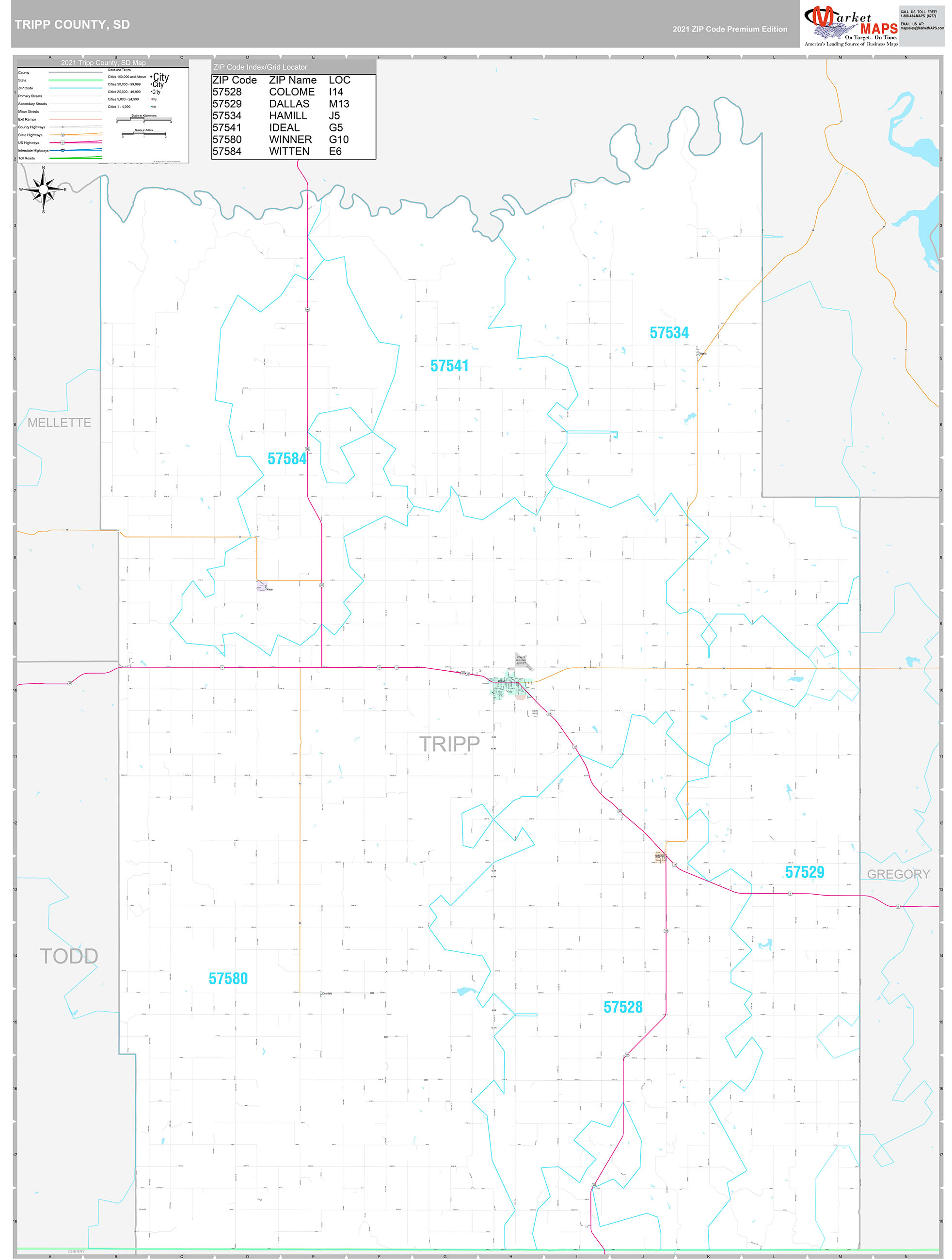 Tripp County, SD Wall Map Premium Style by MarketMAPS