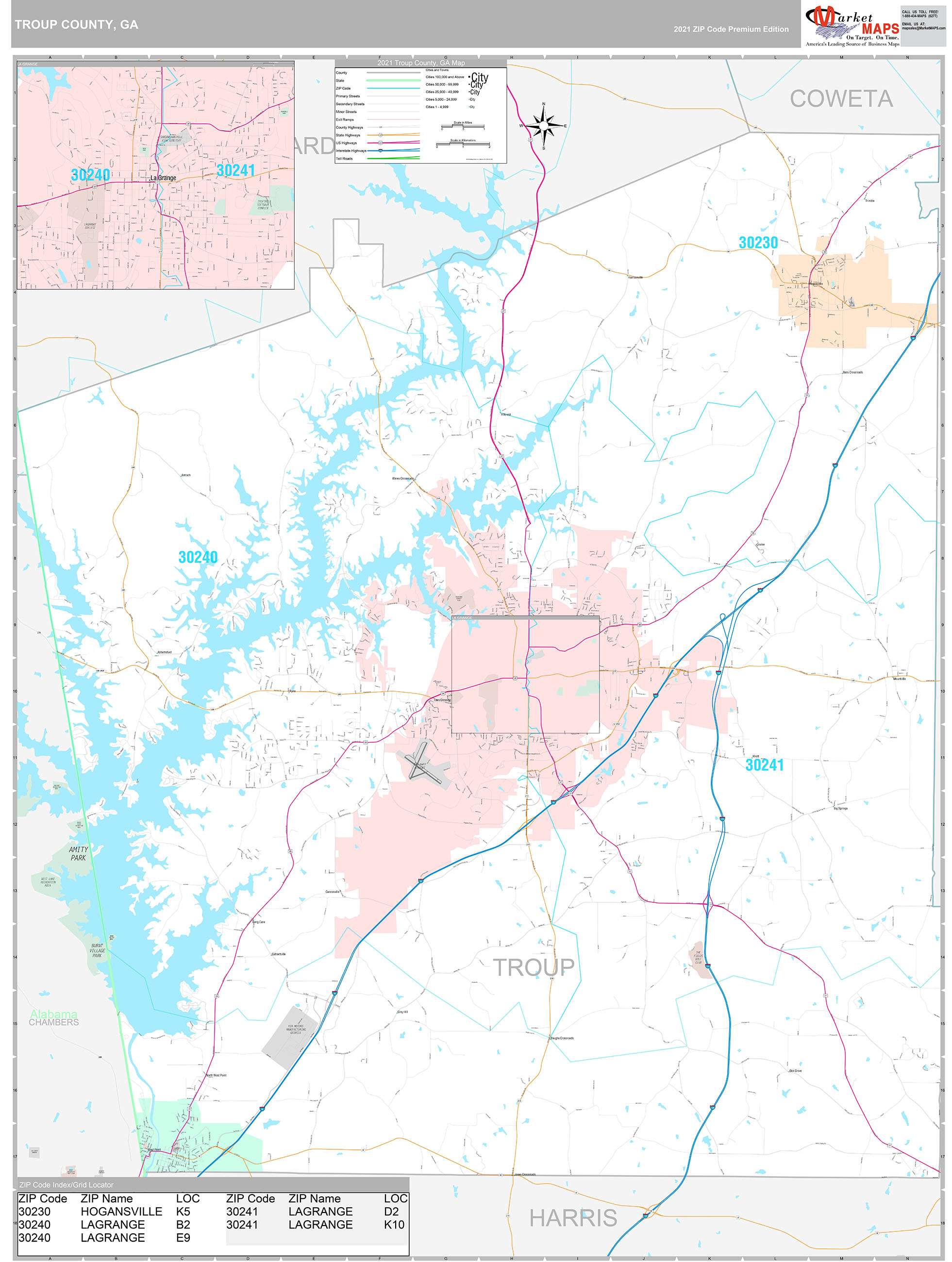 Troup County, GA Wall Map Premium Style by MarketMAPS - MapSales