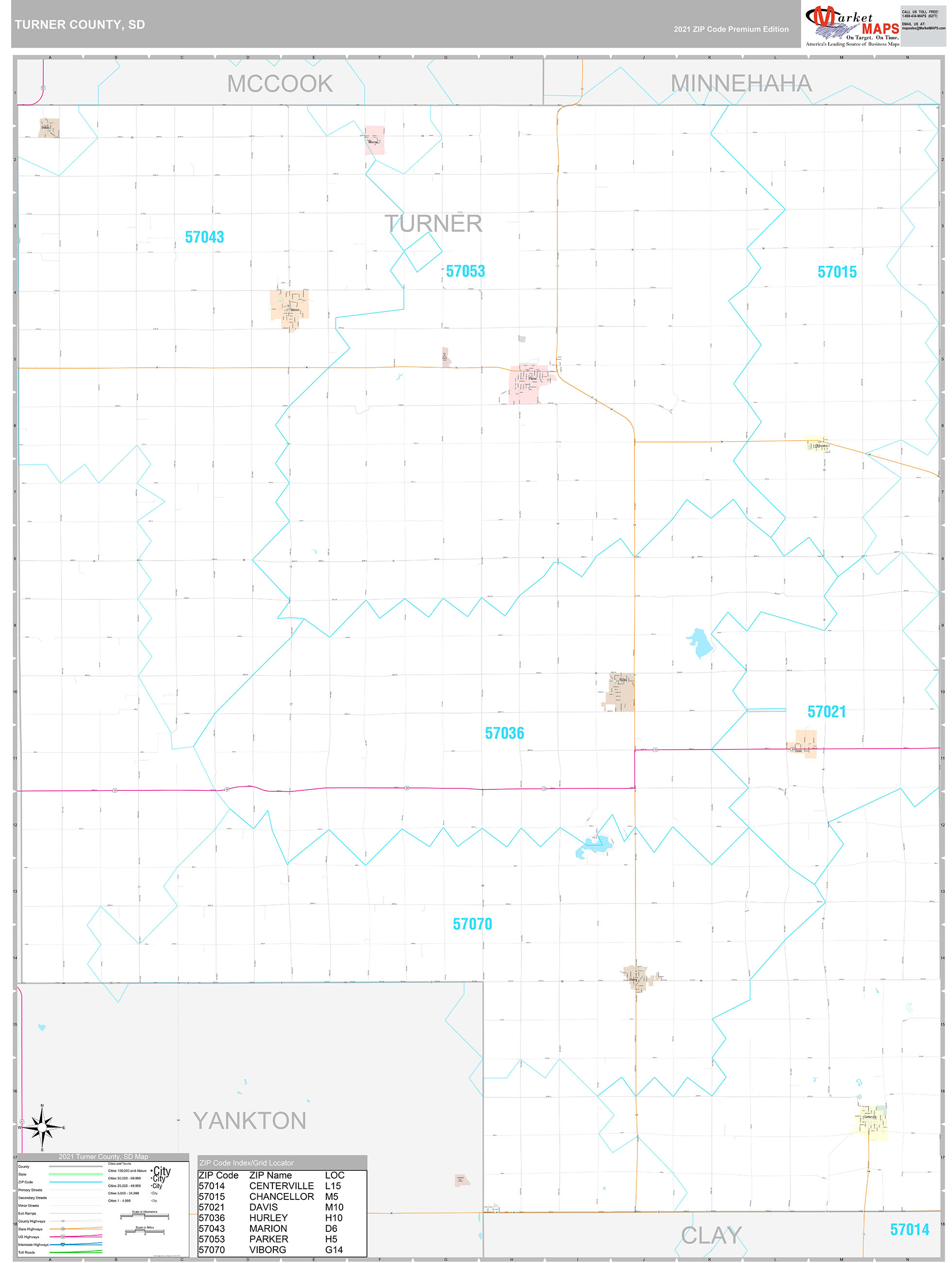 Turner County, SD Wall Map Premium Style by MarketMAPS