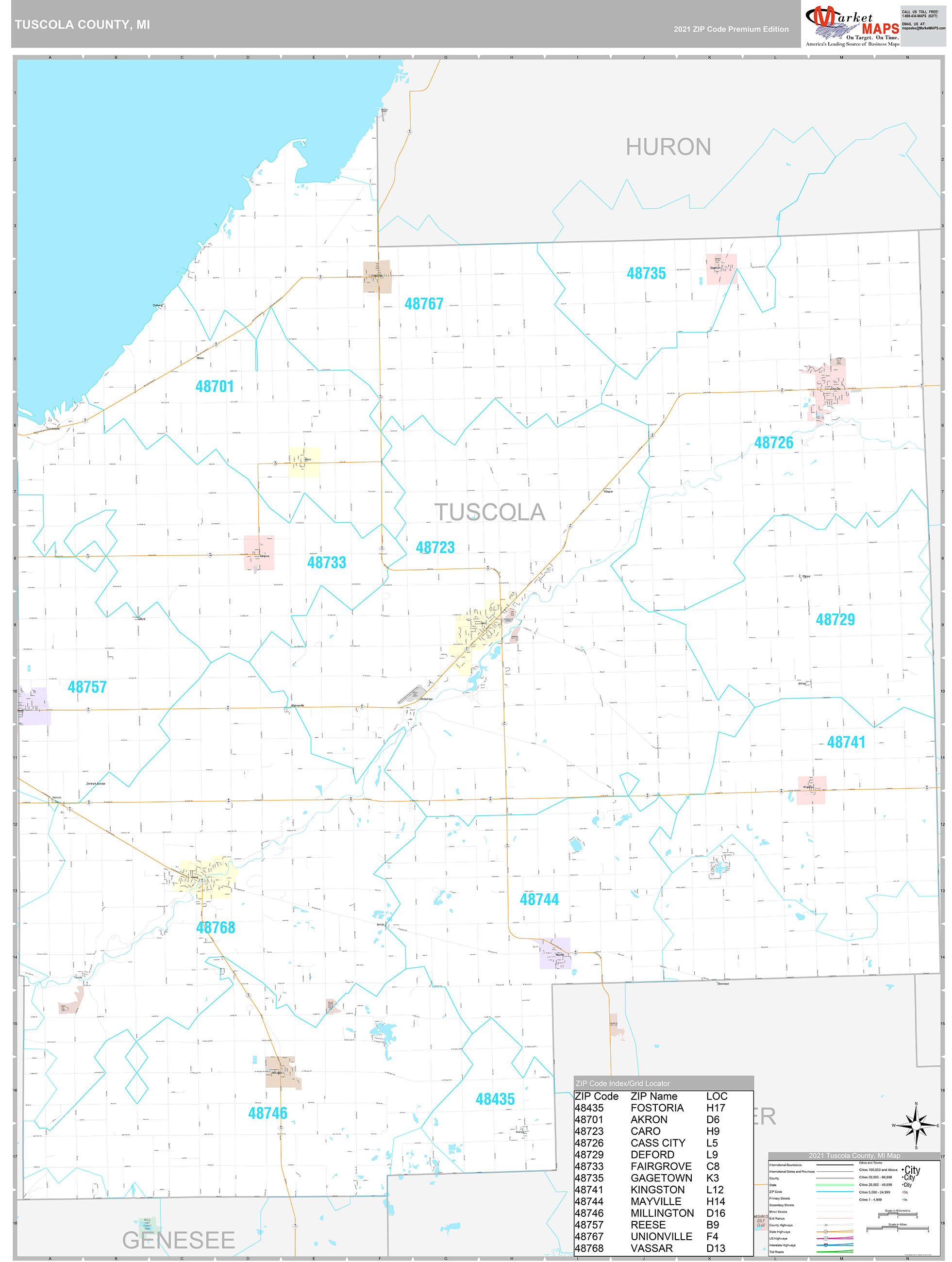 Tuscola County, MI Wall Map Premium Style by MarketMAPS