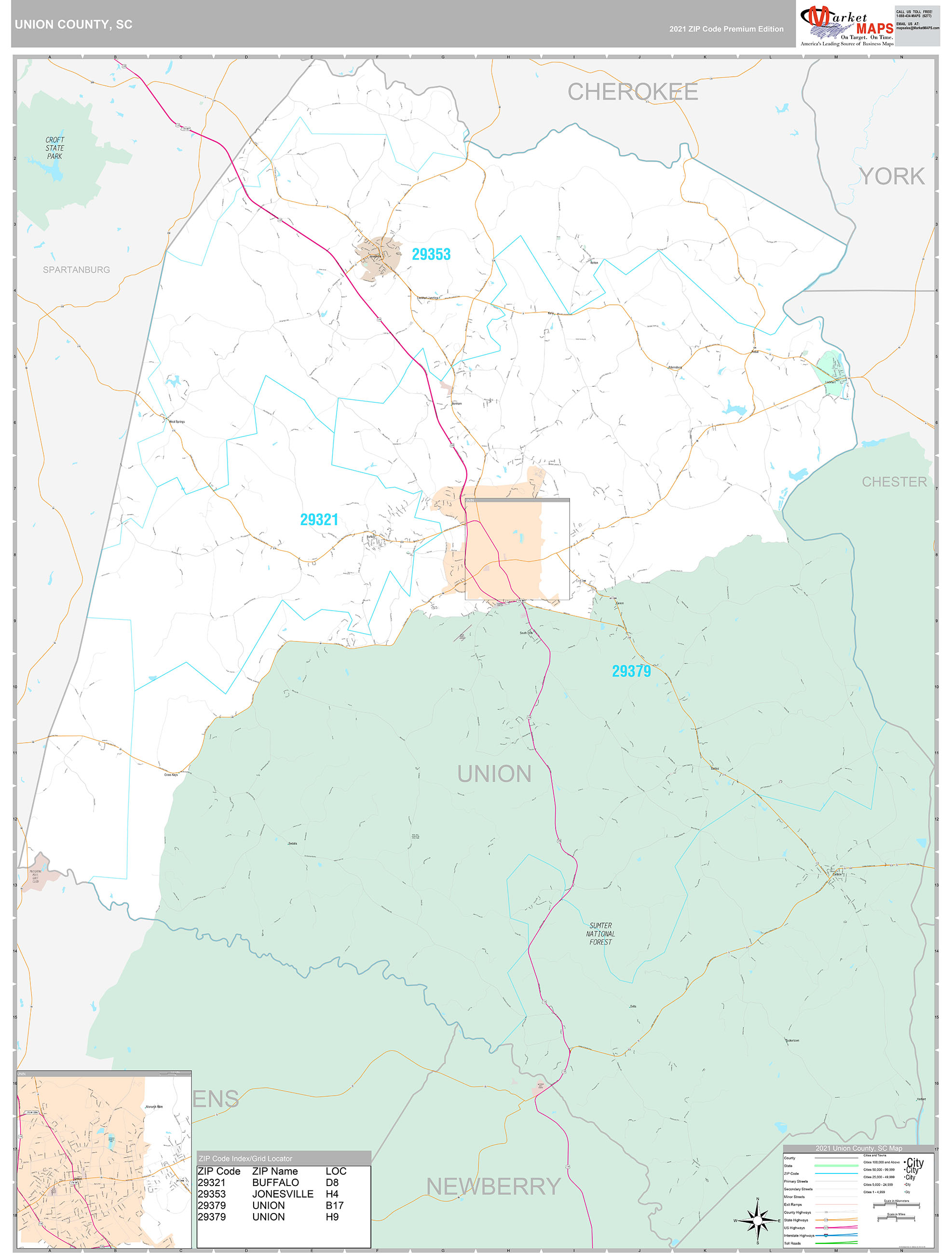 Union County, SC Wall Map Premium Style by MarketMAPS MapSales