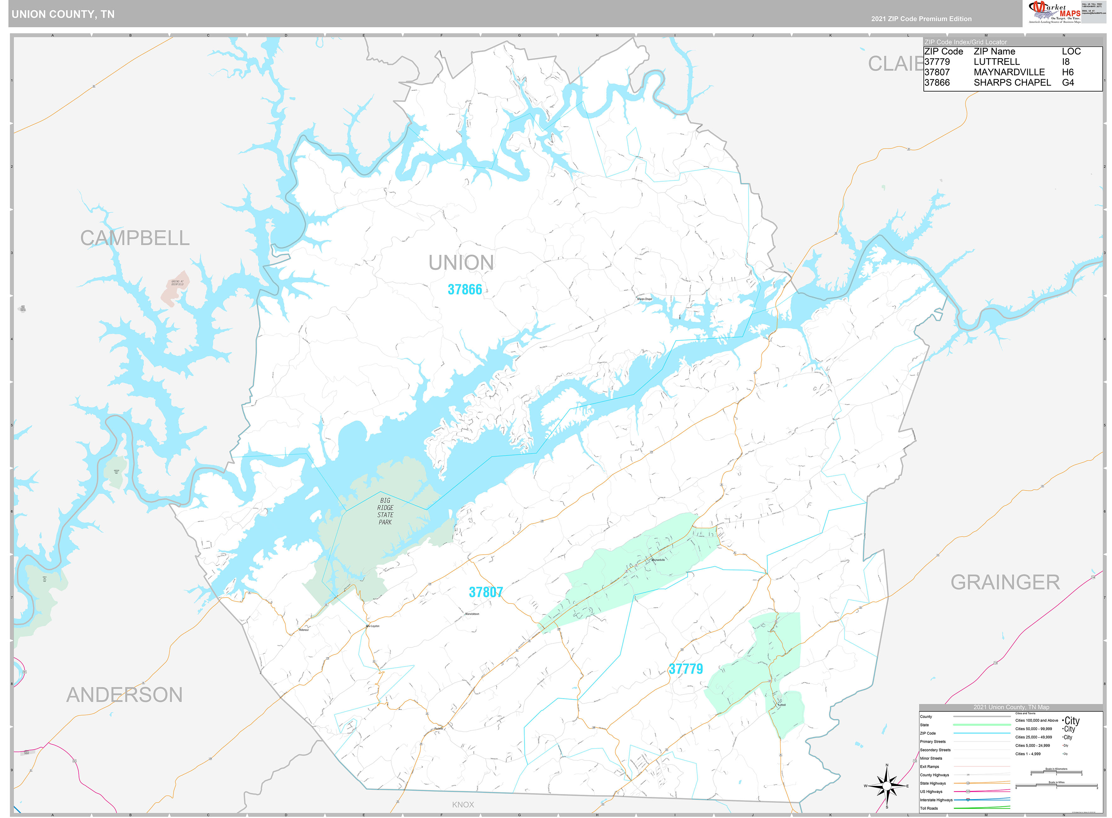 Union County, TN Wall Map Premium Style by MarketMAPS