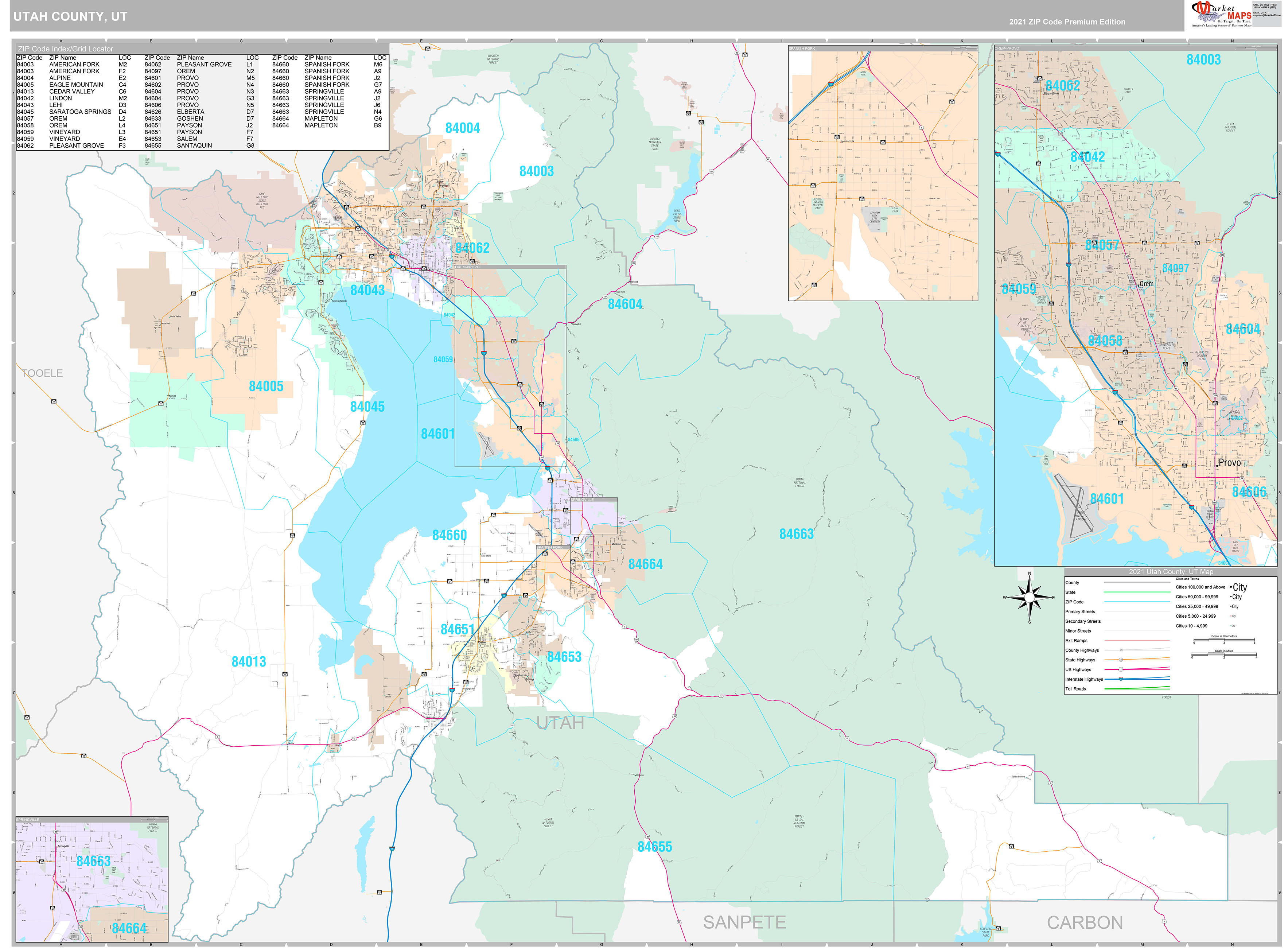 Utah County, UT Wall Map Premium Style by MarketMAPS