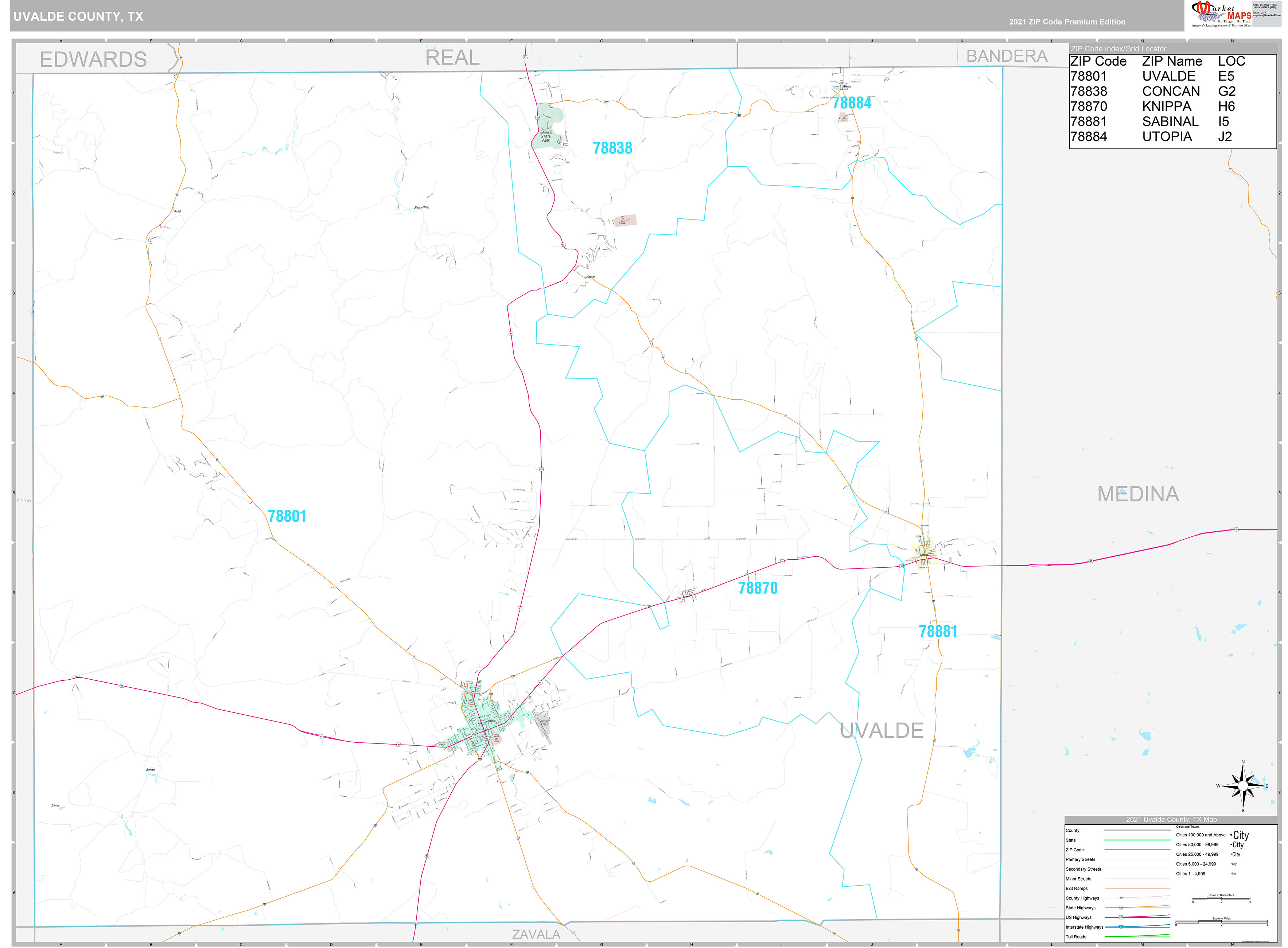 Uvalde County, TX Wall Map Premium Style by MarketMAPS MapSales