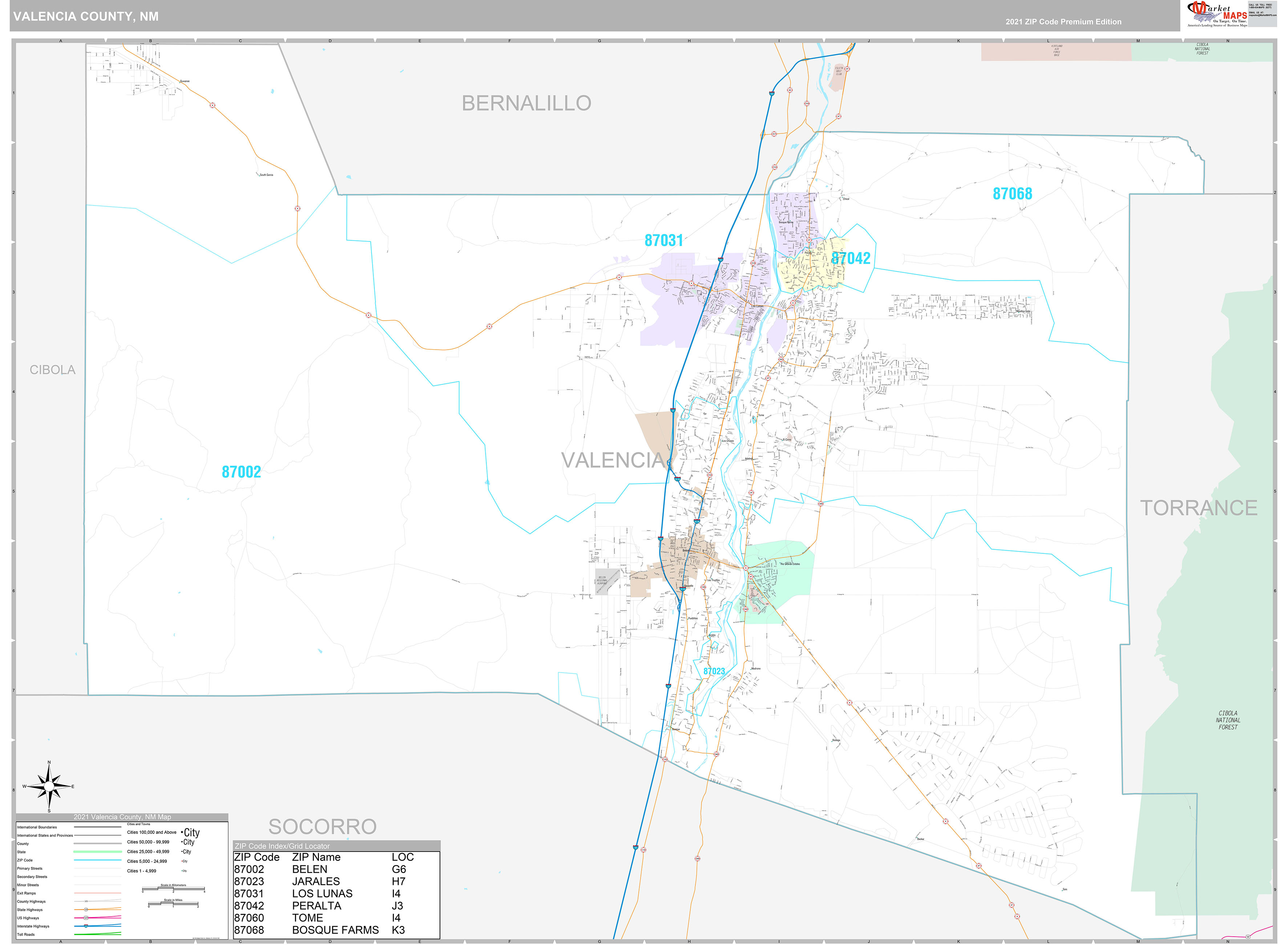 Valencia County, NM Wall Map Premium Style by MarketMAPS