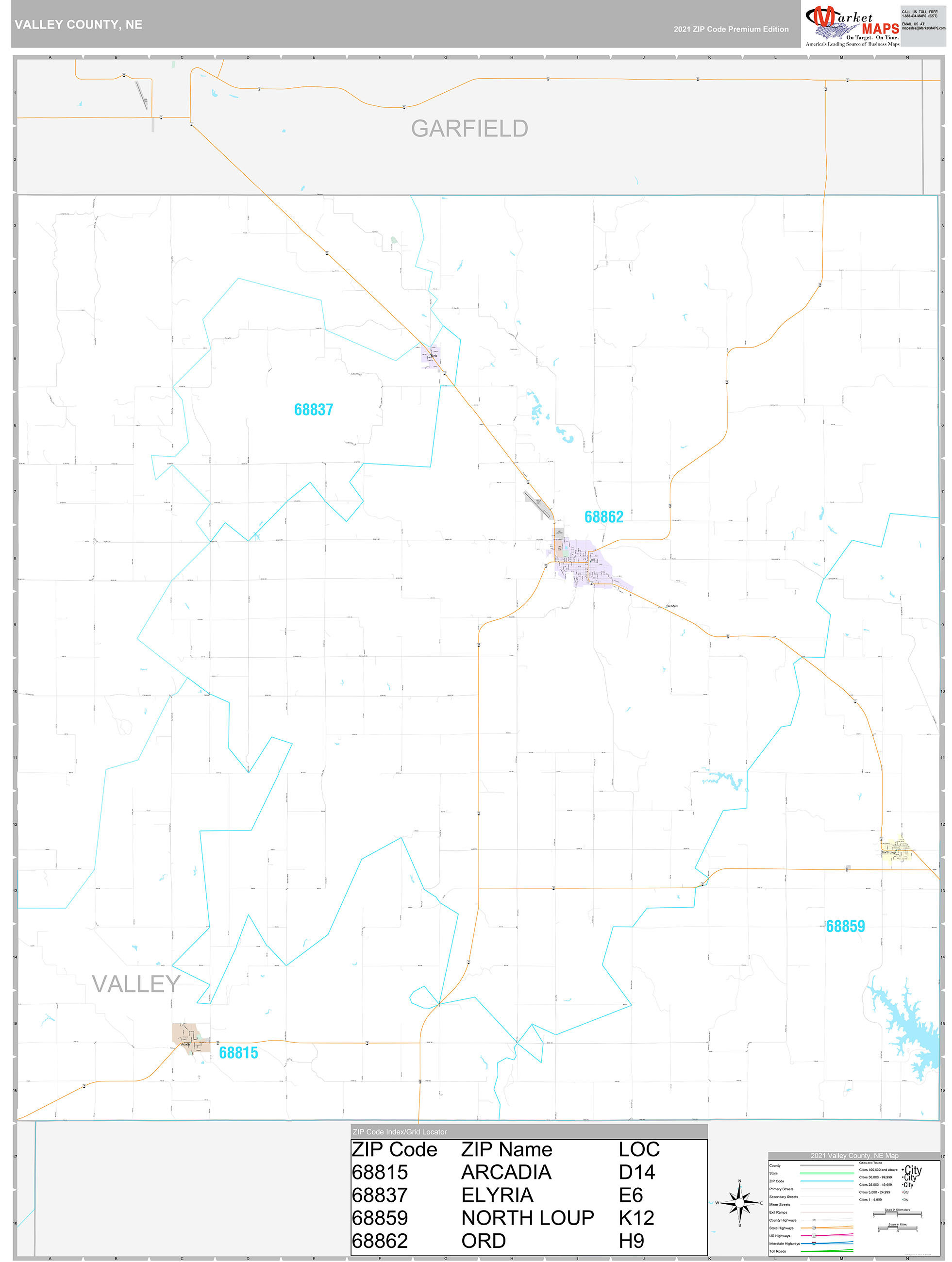 Valley County, NE Wall Map Premium Style by MarketMAPS MapSales