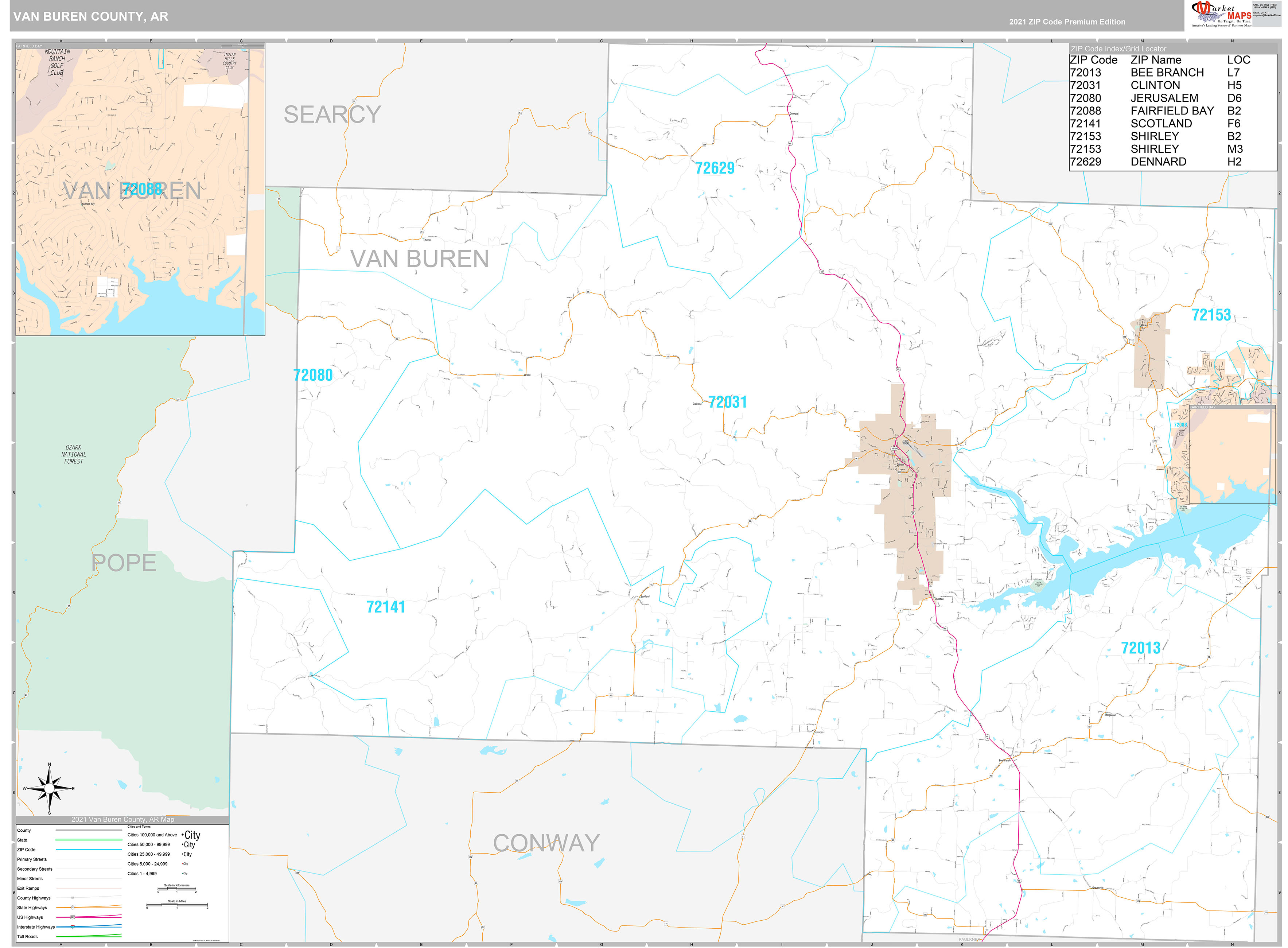 Van Buren County, AR Wall Map Premium Style by MarketMAPS