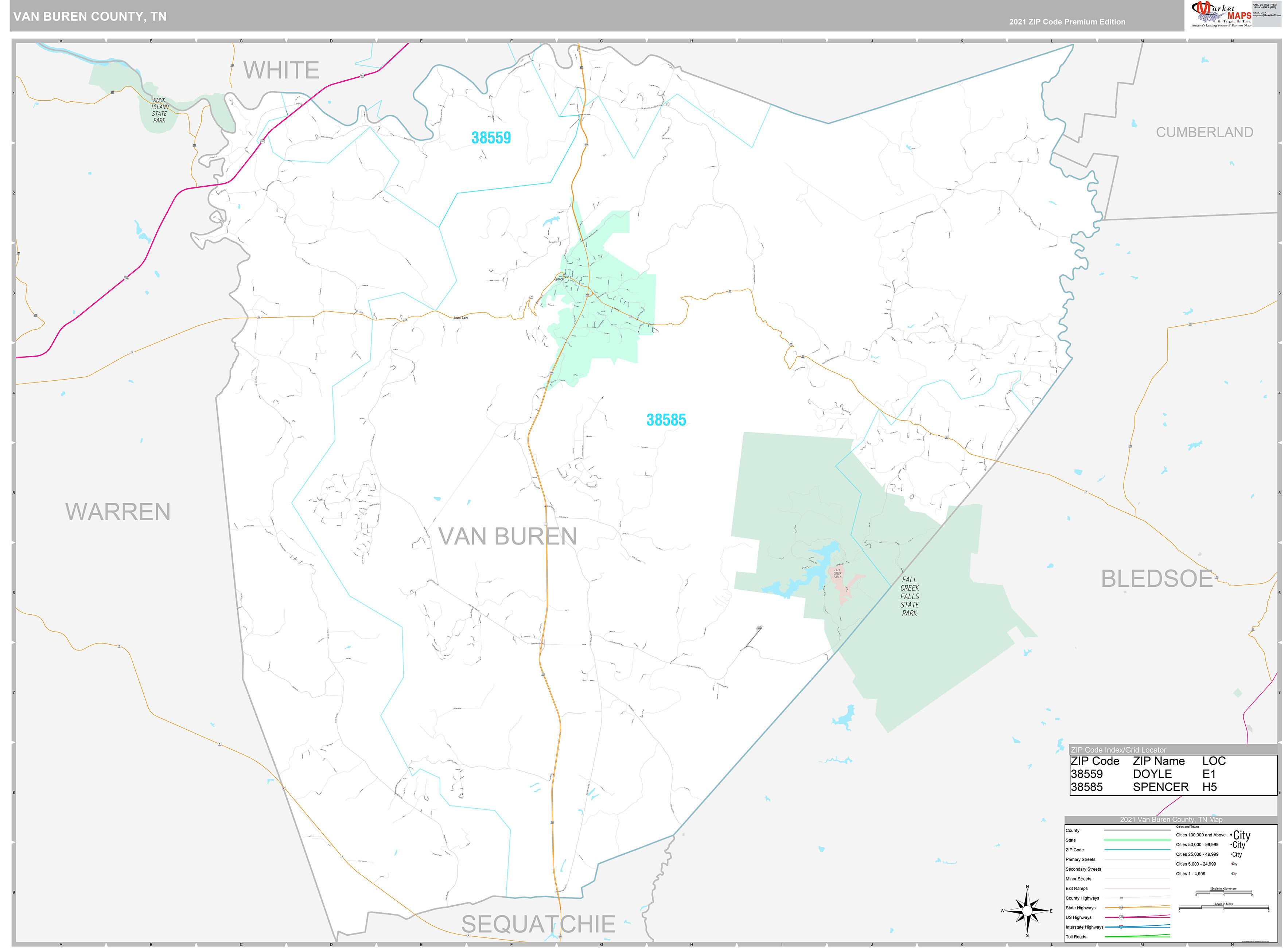 Van Buren County, TN Wall Map Premium Style by MarketMAPS